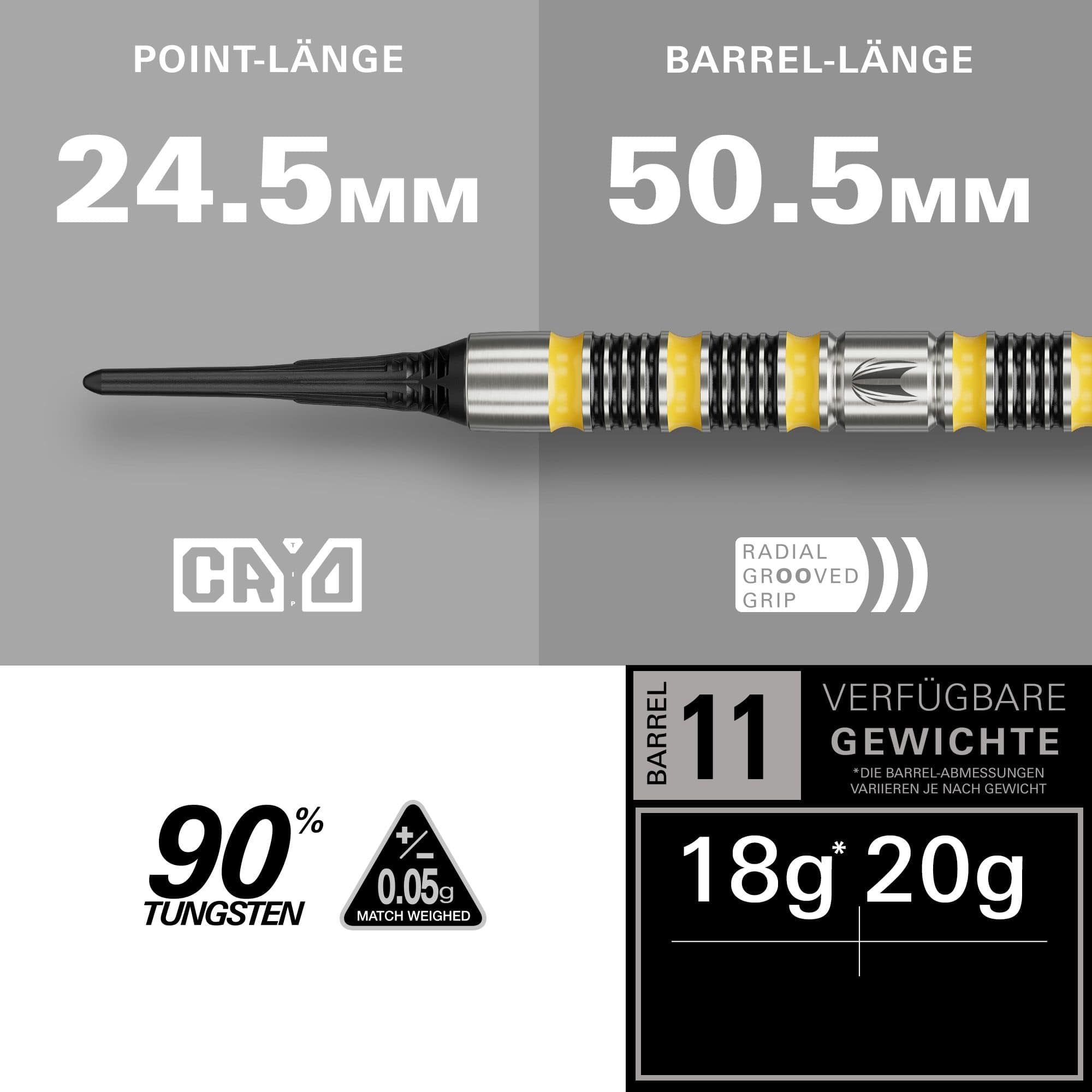 Target Buzz 11 Miękkie rzutki Das Foto zeigt die Target Buzz 11 Softdarts. Sie eignen sich ideal für den Einsatz in elektronischen Dartautomaten.