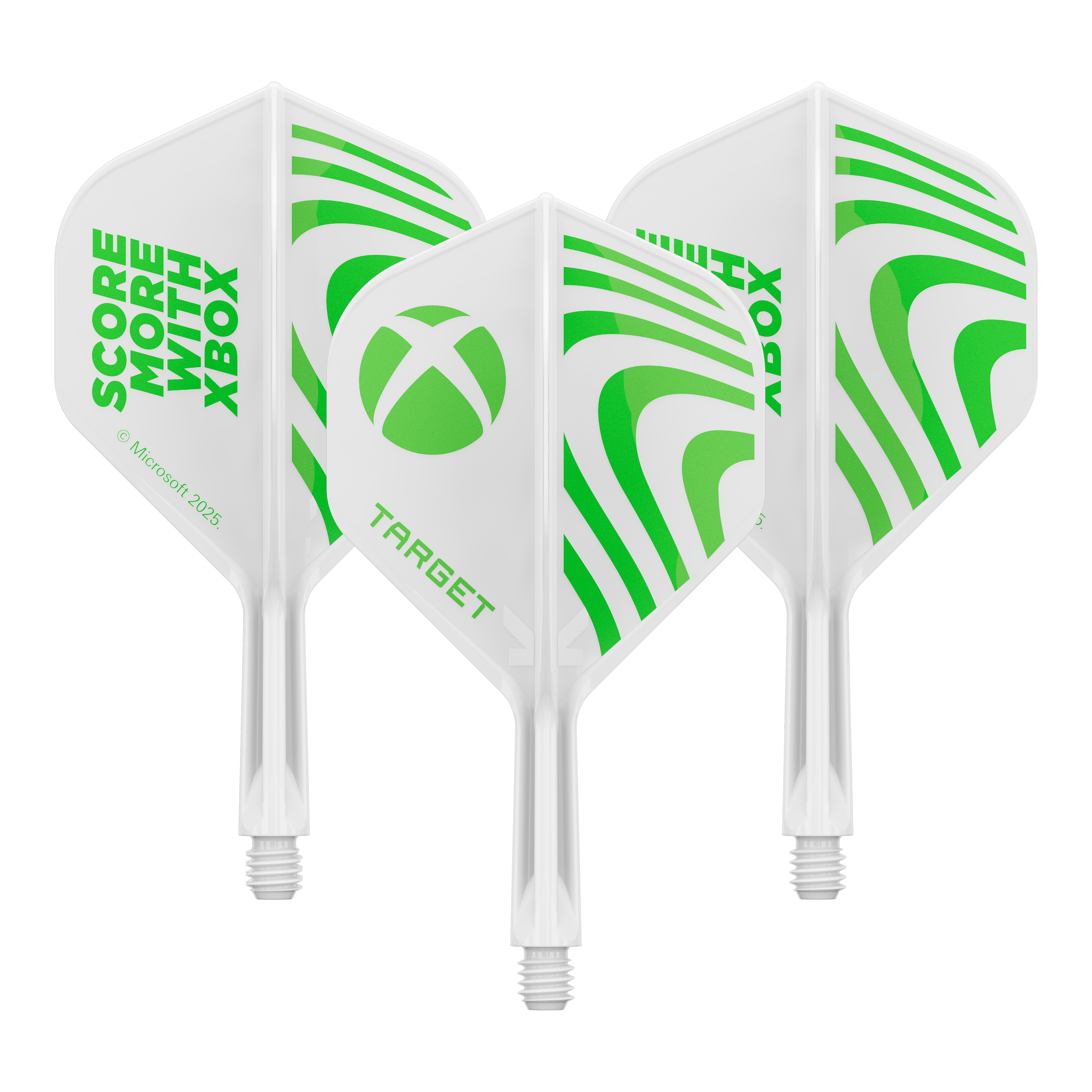 Target Xbox K-Flex No2 Standard Flights - białe Zu sehen ist ein Dart Flight Set mit dem Dateinamen 410610_Target_Xbox_KFlex_No2_Standard_Flights_19mm_1Set. Das Set enthält mehrere Standard Flights.