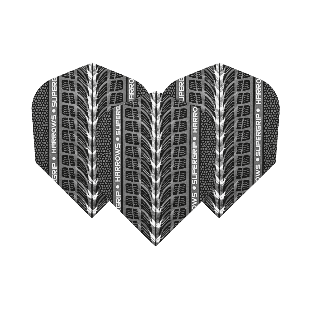 Lotki Harrows Supergrip White No6 Harrows Supergrip Weiß No6 Flights sind abgebildet. Das Bild zeigt weiße Dart-Flights der Marke Harrows.