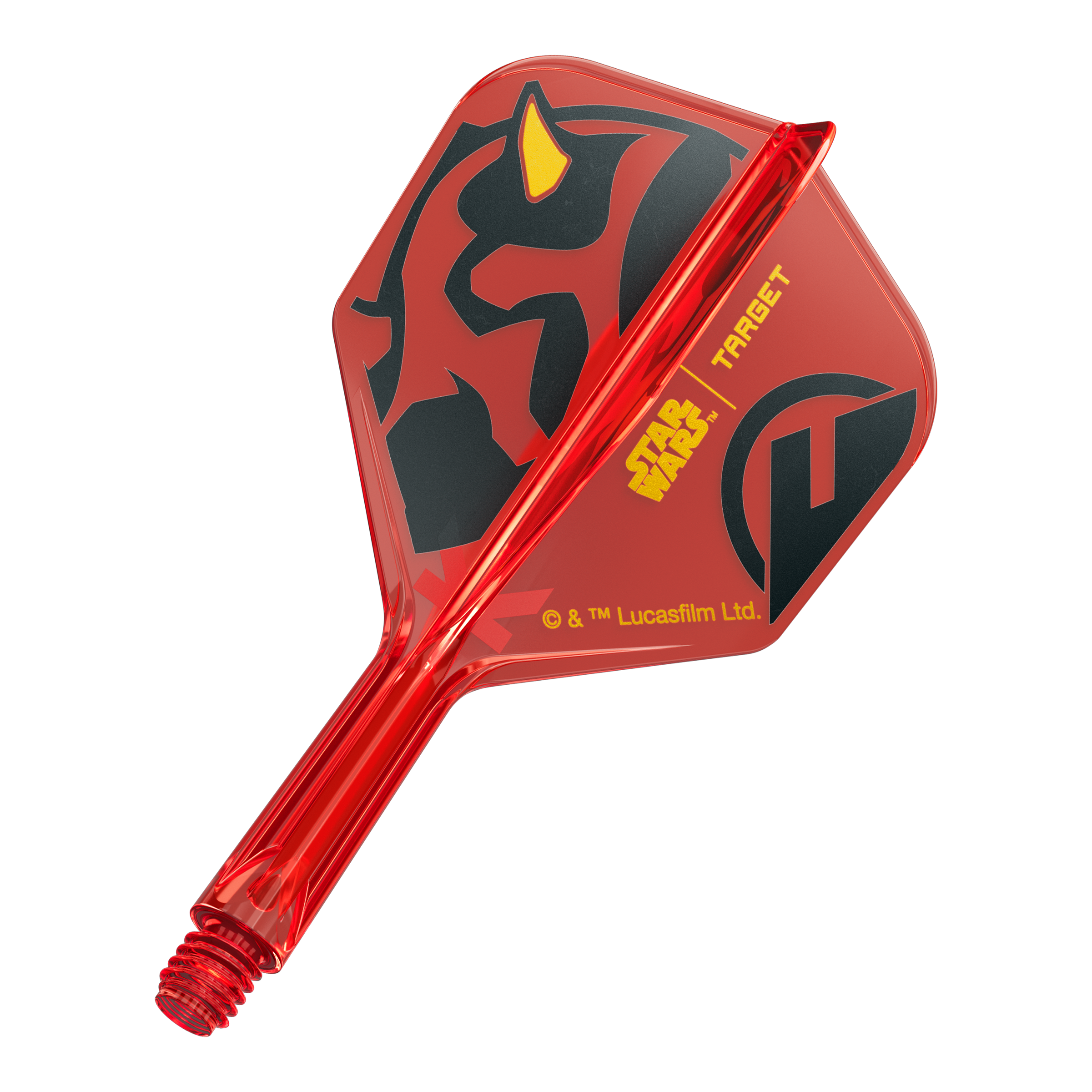 Ein Bild eines Dartflugs, basierend auf dem Dateinamen '410520_Target_StarWars_KFlex_DarthMaul_No6_Flights_Short_19mm_1'. Das Produkt zeigt ein Star Wars Motiv im Darth Maul Design.