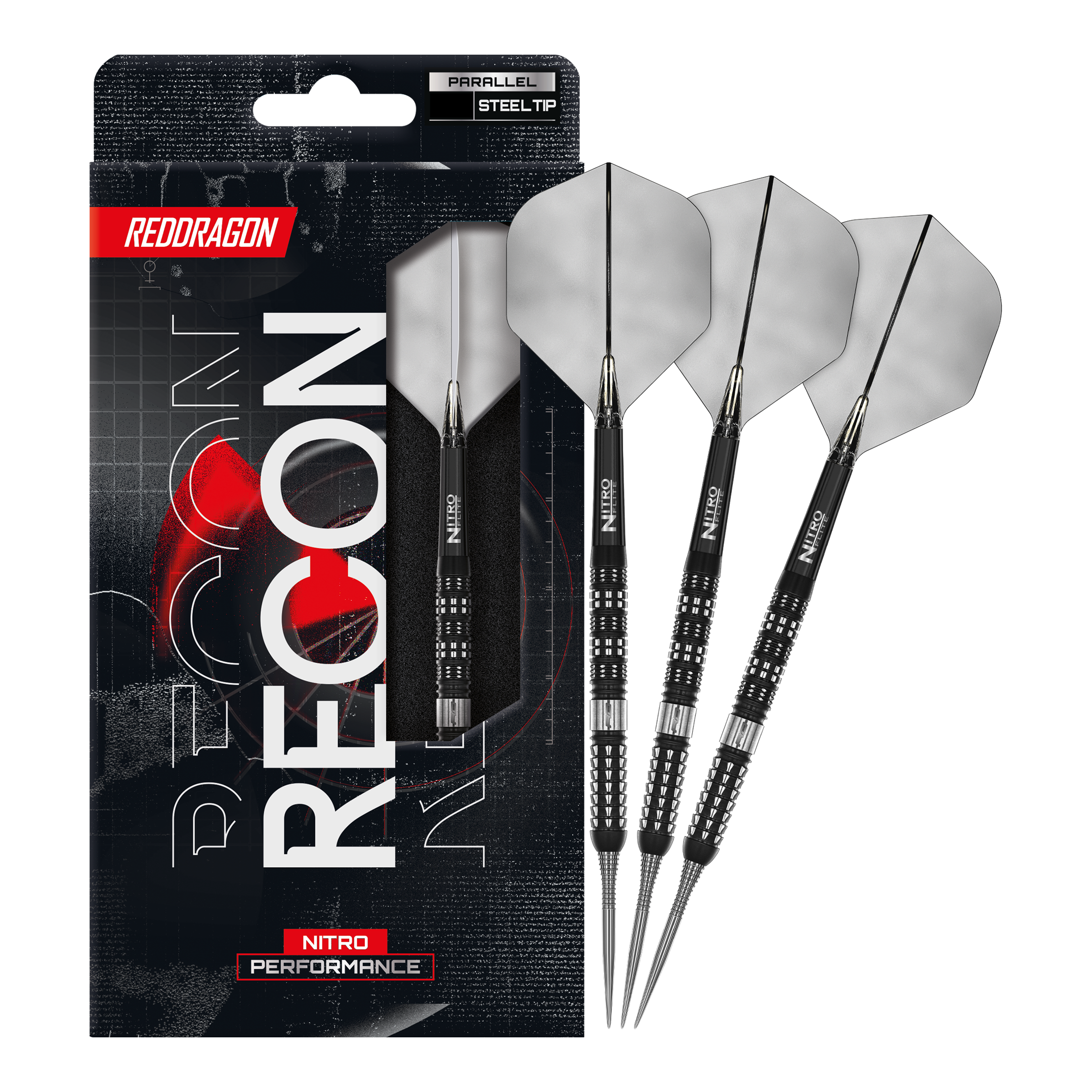 Red Dragon Recon Parallel Steeldarts Auf diesem Bild erkennt man die Red Dragon Recon Parallel Steeldarts in voller Länge. Diese Darts sind für eine gleichmäßige Wurfbalance bekannt.