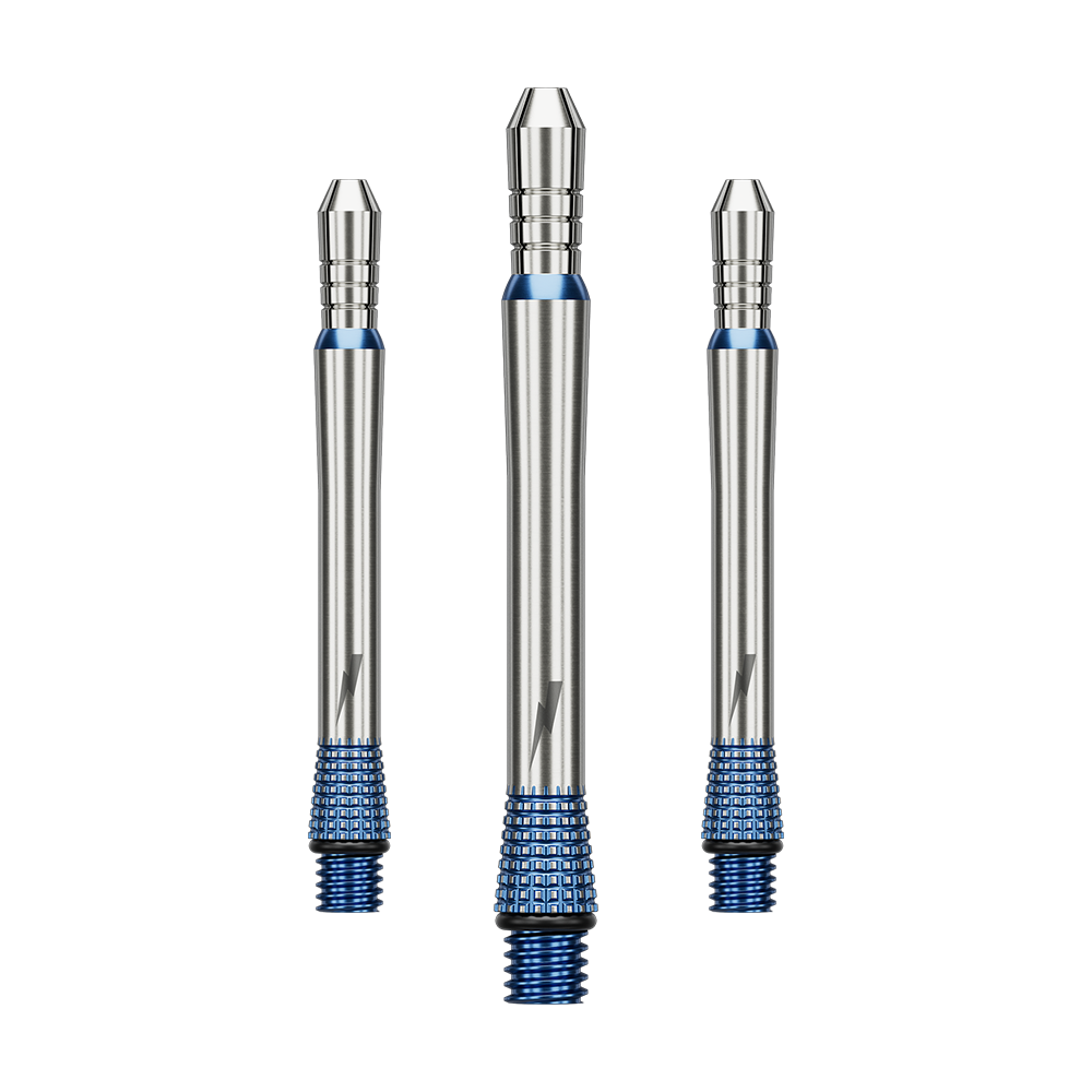 Das Bild stellt ein Set von Target Phil Taylor Power Gx2 Titanium Shafts mit 34,3 mm Länge dar. Diese Shafts sind speziell für Dartspieler gedacht.