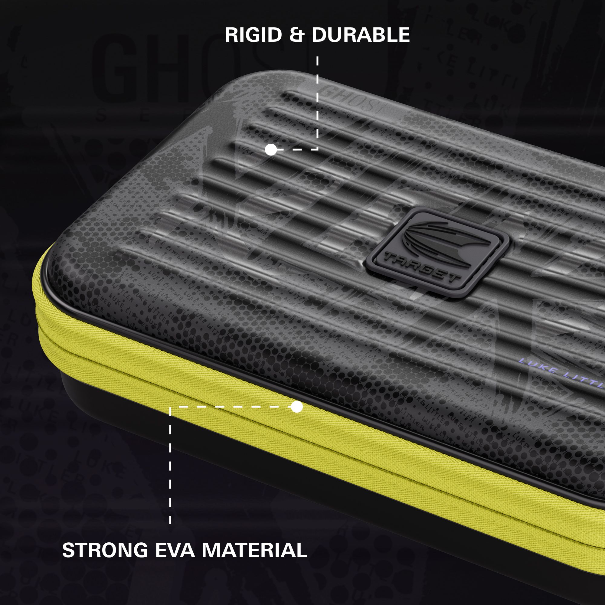 Das Bild zeigt das Takoma XL Ghost Series Luke Littler Dartcase. Es handelt sich um ein Etui zum sicheren Transport von Darts.