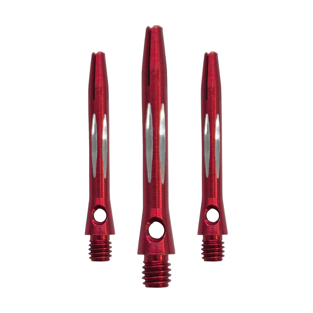 Aluminiowe wałki szlifowane diamentowo - czerwone - 35 mm Hier sieht man den Diamond Cut Aluminium Shafts - Rot - 35mm als Set. Es sind mehrere rote Aluminium-Dartschäfte mit Diamantschliff im Set enthalten.