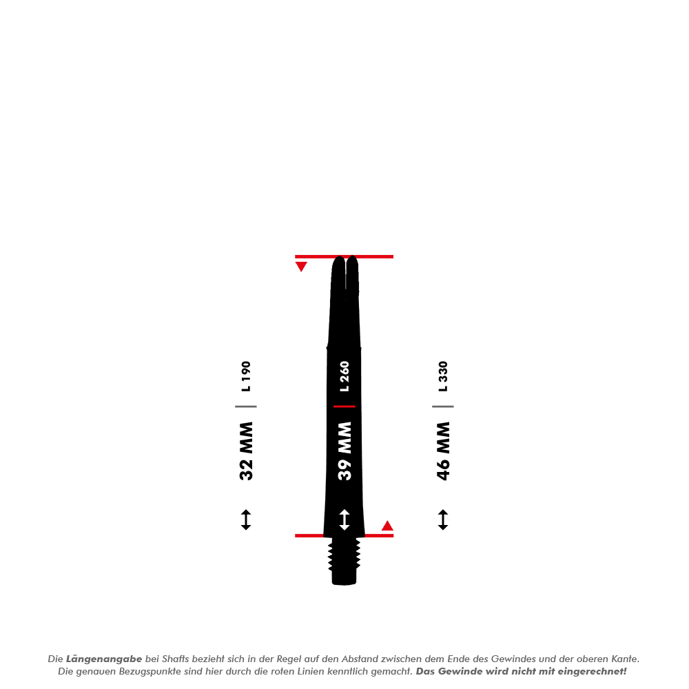 Wałek L w stylu L Zablokowany, prosty, naturalny9 Wałek dwutonowych - różowy Das Bild zeigt einen geraden L-Shaft mit der Länge von 39 mm. Es sind auch die Längenvarianten 32 mm und 46 mm eingezeichnet.