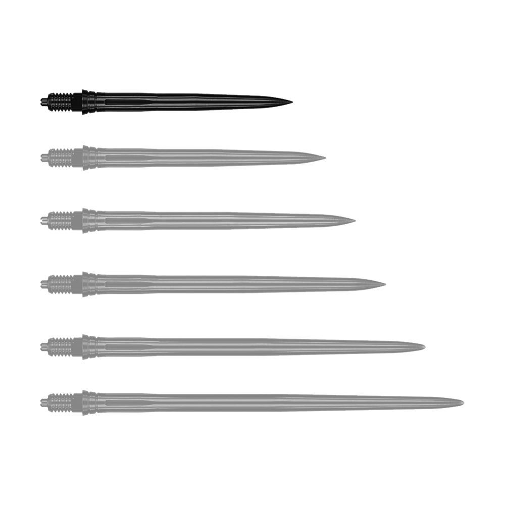 Końcówki do lotek Caliburn EZ-EVO – gładkie – czarne Das Bild zeigt schwarze Dartspitzen mit glatter Oberfläche, vermutlich 28 mm lang. Die Datei trägt den Namen EVO181_Caliburn_EZ-EVO_Dartspitzen_Smooth_Schwarz_28mm_1.