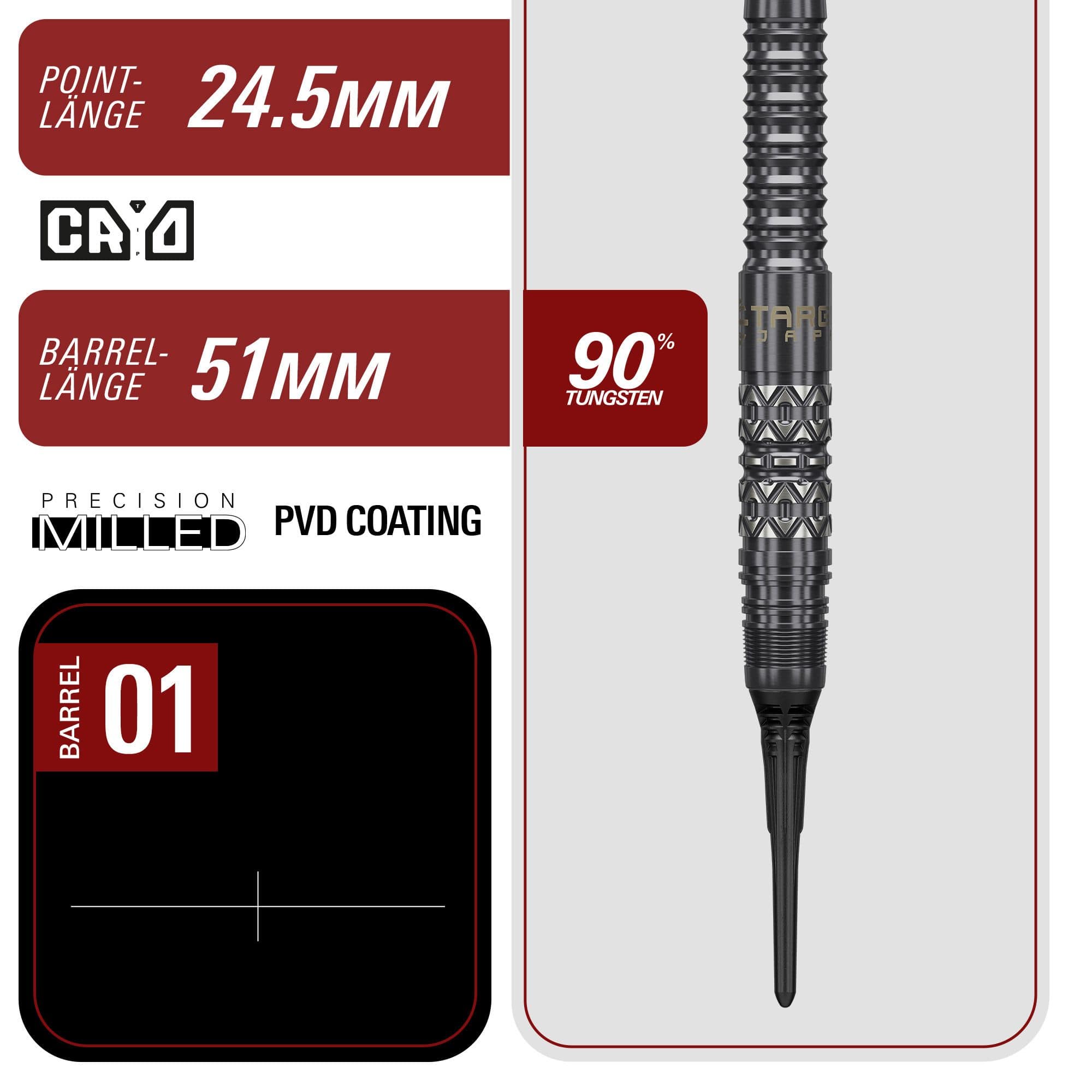 Lotki miękkie Target Black Marque Creed - 21,5 g Die Target Black Marque Creed Softdarts mit 21,5g sind auf diesem Foto zu sehen. Sie werden deutlich und von der Seite präsentiert.