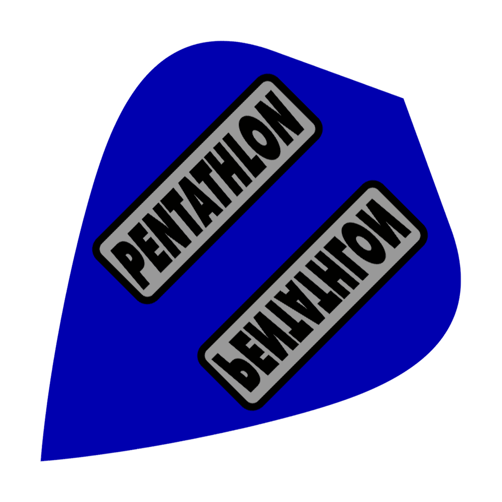 Das Bild zeigt blaue Pentathlon Kite Flights. Sie werden als Zubehör für Dartpfeile verwendet.