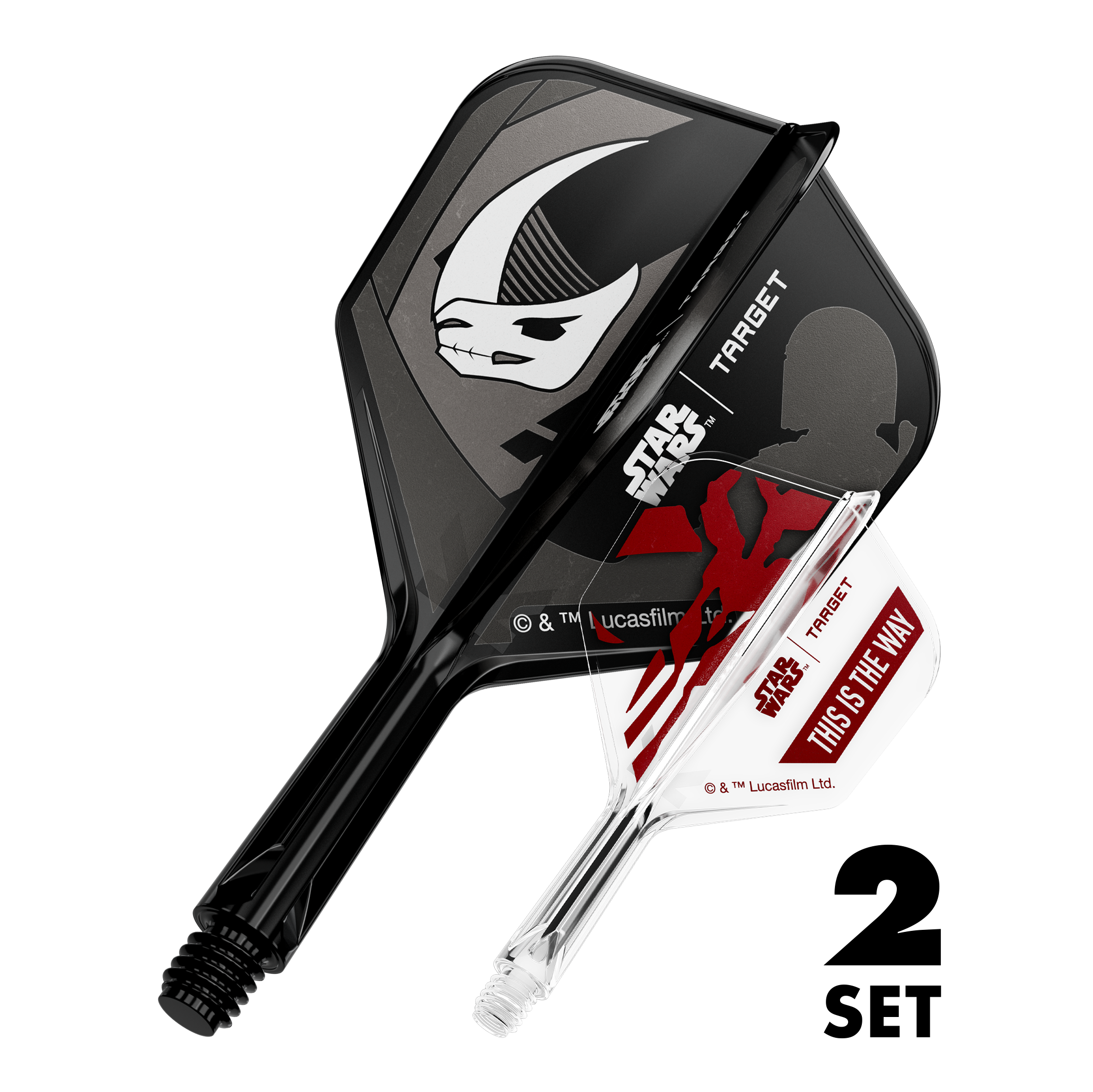 Zestaw Target Star Wars K-Flex Mandalorian No6 Flights Zwei Dart-Flügel-Sets mit Mandalorianer-Design, bekannt aus Star Wars. Die Flights sind 19 mm groß und für Dartpfeile geeignet.