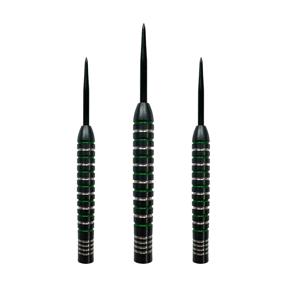 Beczki McDart Silver Green Steeldart Abgebildet ist ein Set der McDart Silver Green Steeldart Barrels. Die Form der Barrels ist zylindrisch.