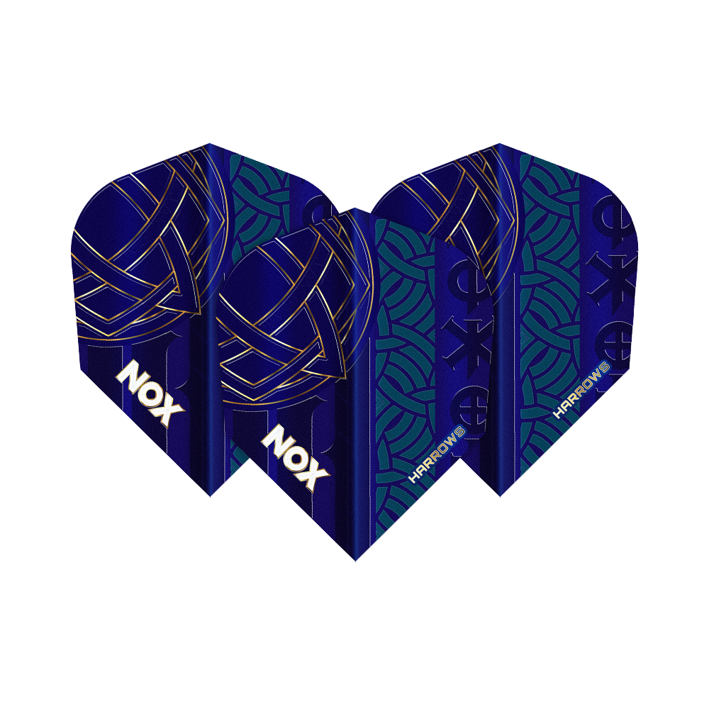 Auf dem Foto sieht man die Harrows Nox No6 Flights. Es sind Ersatzflights für Dartpfeile.