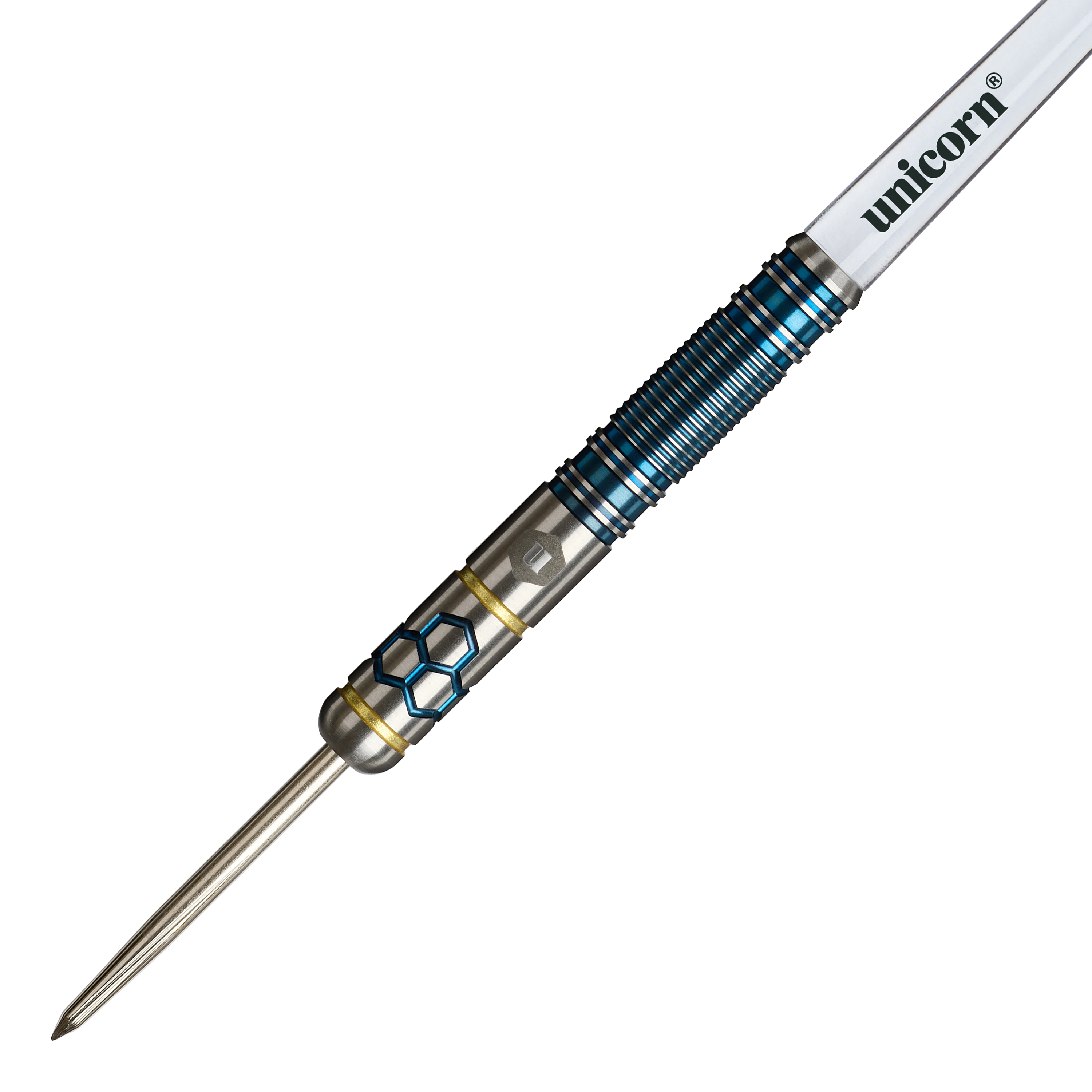 Unicorn Hexium Style 02 Niebieskie i złote Steeldarts Hier sind die Unicorn Hexium Style 02 Blue & Gold Steeldarts zu sehen. Das Produkt überzeugt durch sein modernes Design.