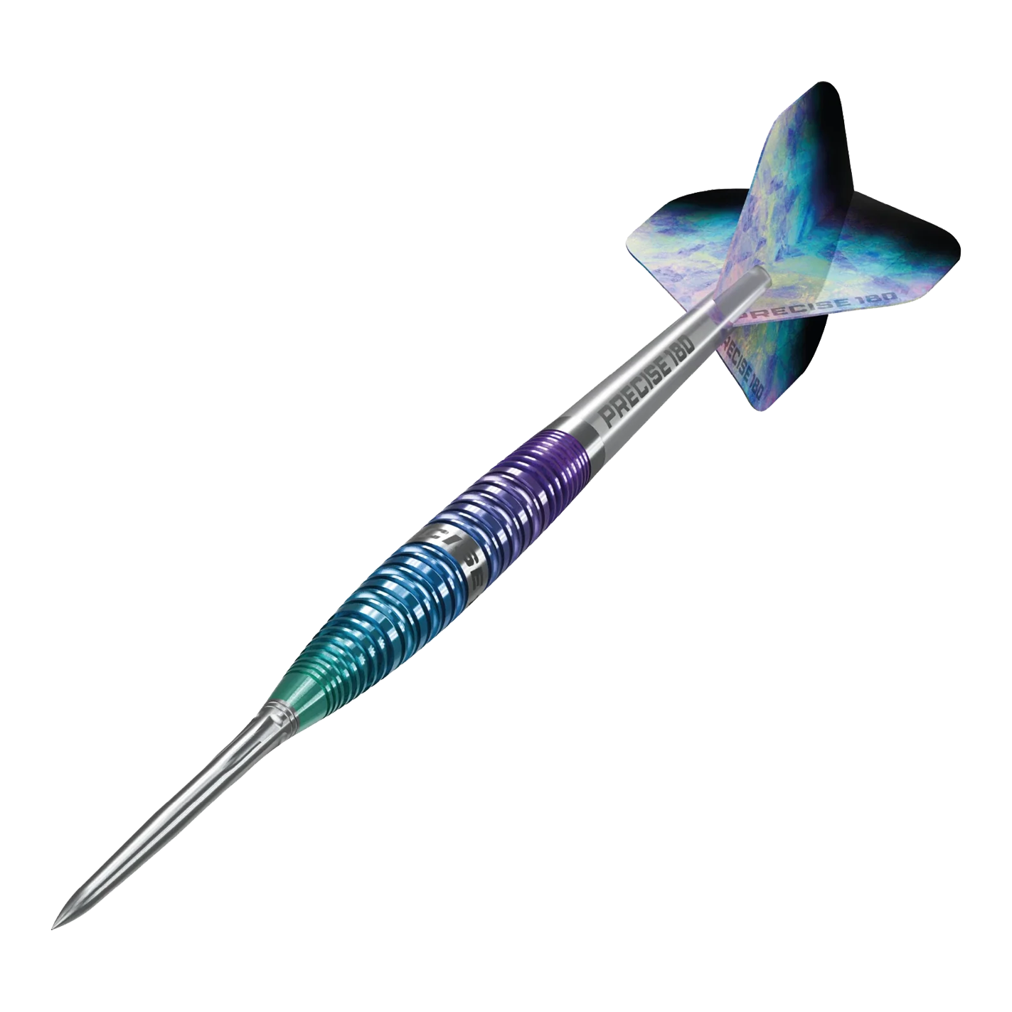 Abgebildet sind die Precise 180 Northern Lights Steeldarts. Die Steeldarts zeichnen sich durch ihr spezielles Design aus.