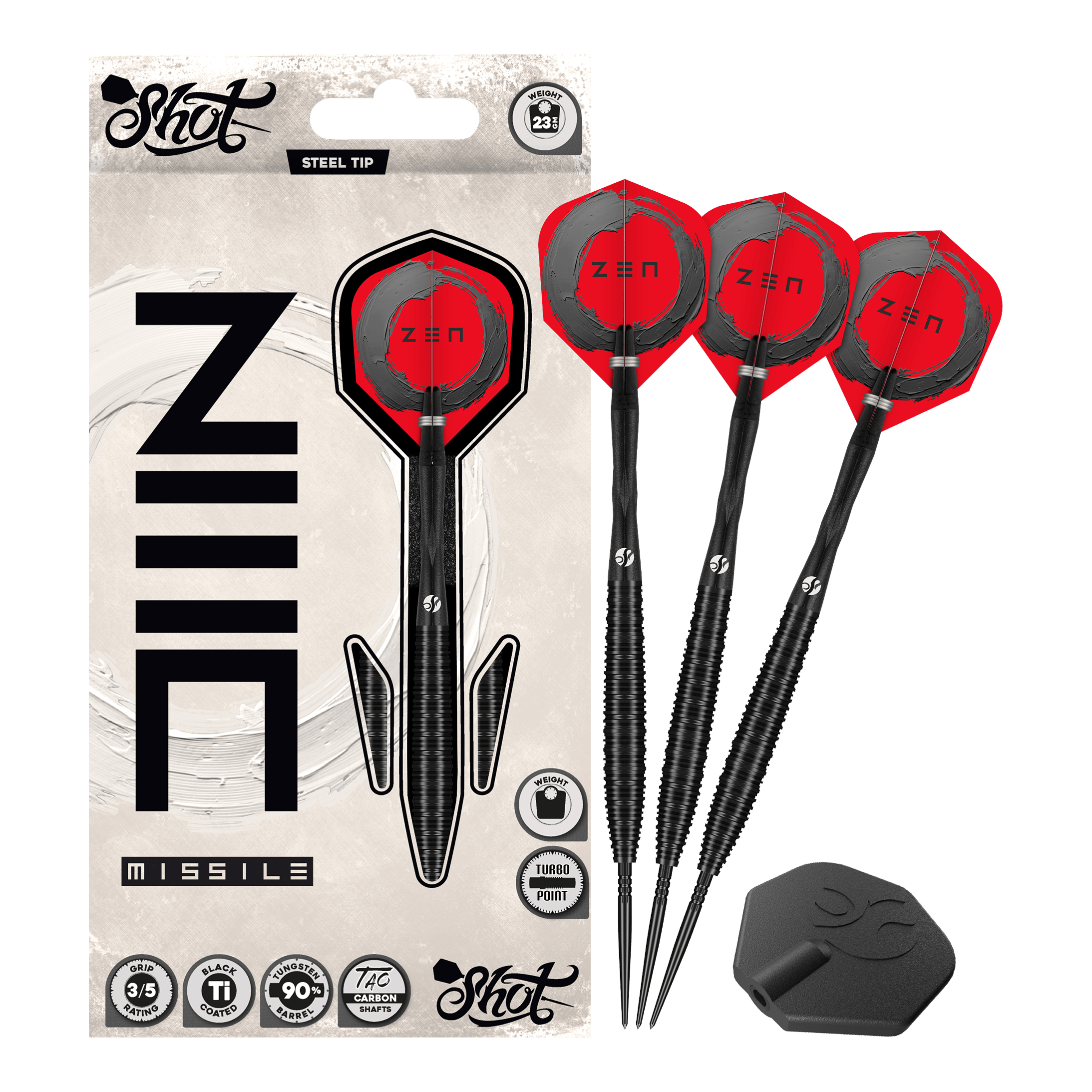 Shot ZEN Missile Turbo Point Steeldarts - 23g Dieses Bild zeigt Shot ZEN Missile Turbo Point Steeldarts - 23g als Gesamtansicht. Sie sind geeignet für das professionelle Dartspiel.