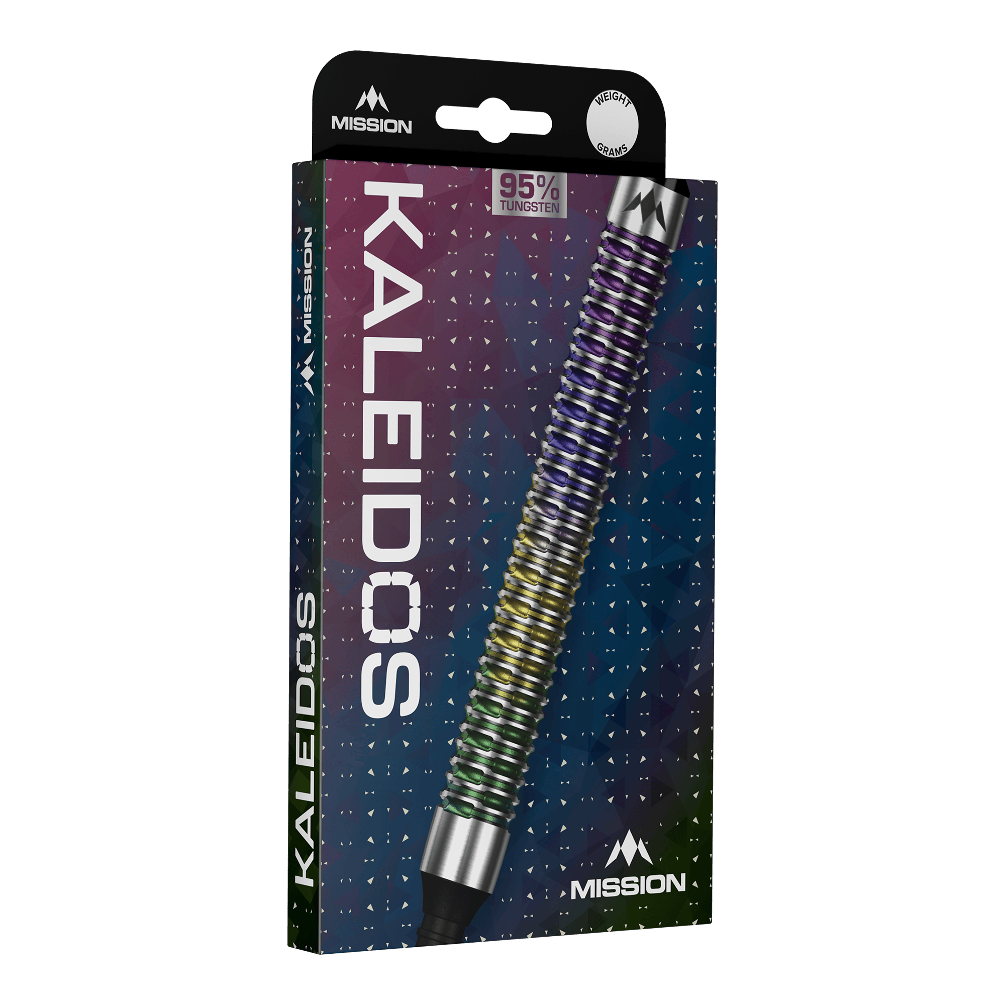 Mission Kaleidos miękkie lotki - 19g Mission Kaleidos Softdarts - 19g sind auf diesem Bild abgebildet. Diese Darts bieten eine gute Kontrolle beim Werfen.