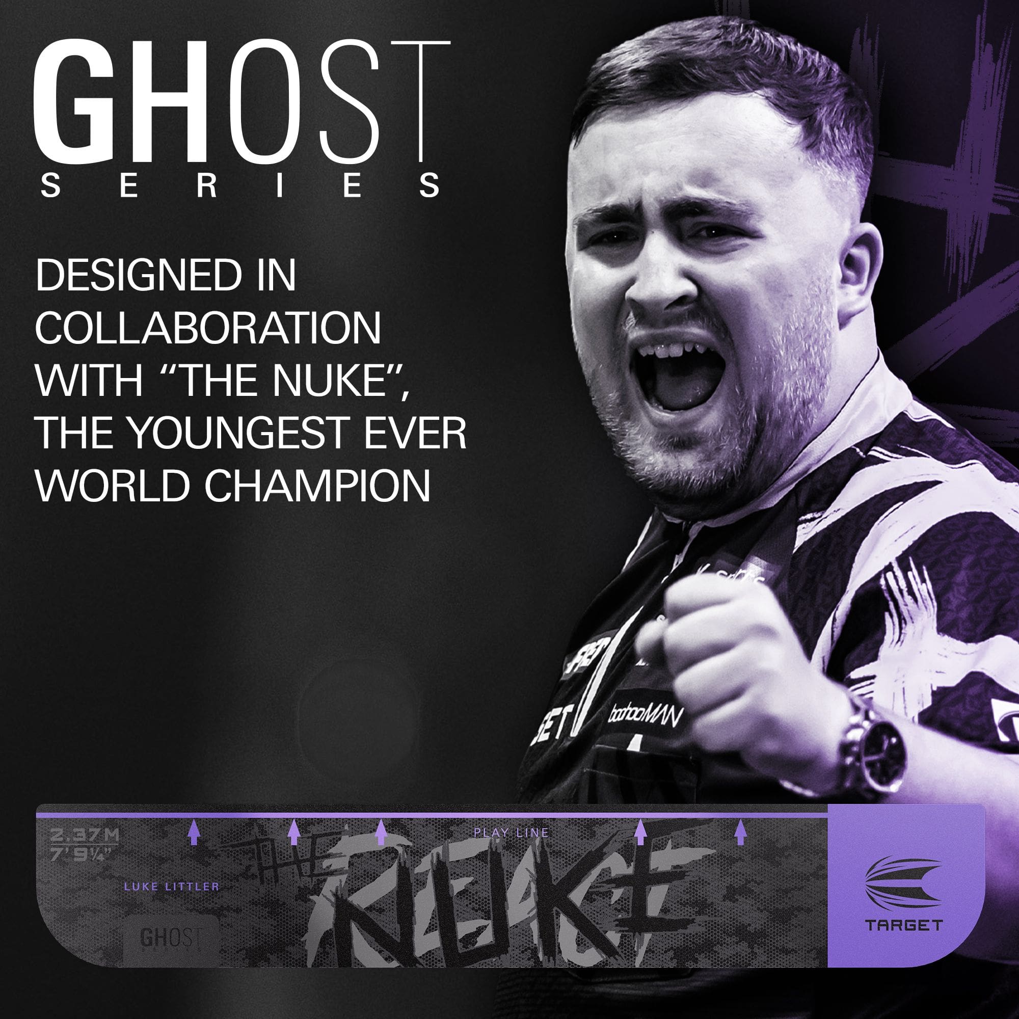 Lina do rzutów do tarczy Ghost-Series Luke Littler Zu sehen ist die Target Throw Line Ghost-Series Luke Littler Abwurflinie. Diese Abwurflinie dient als Markierung für präzises Dartspiel.