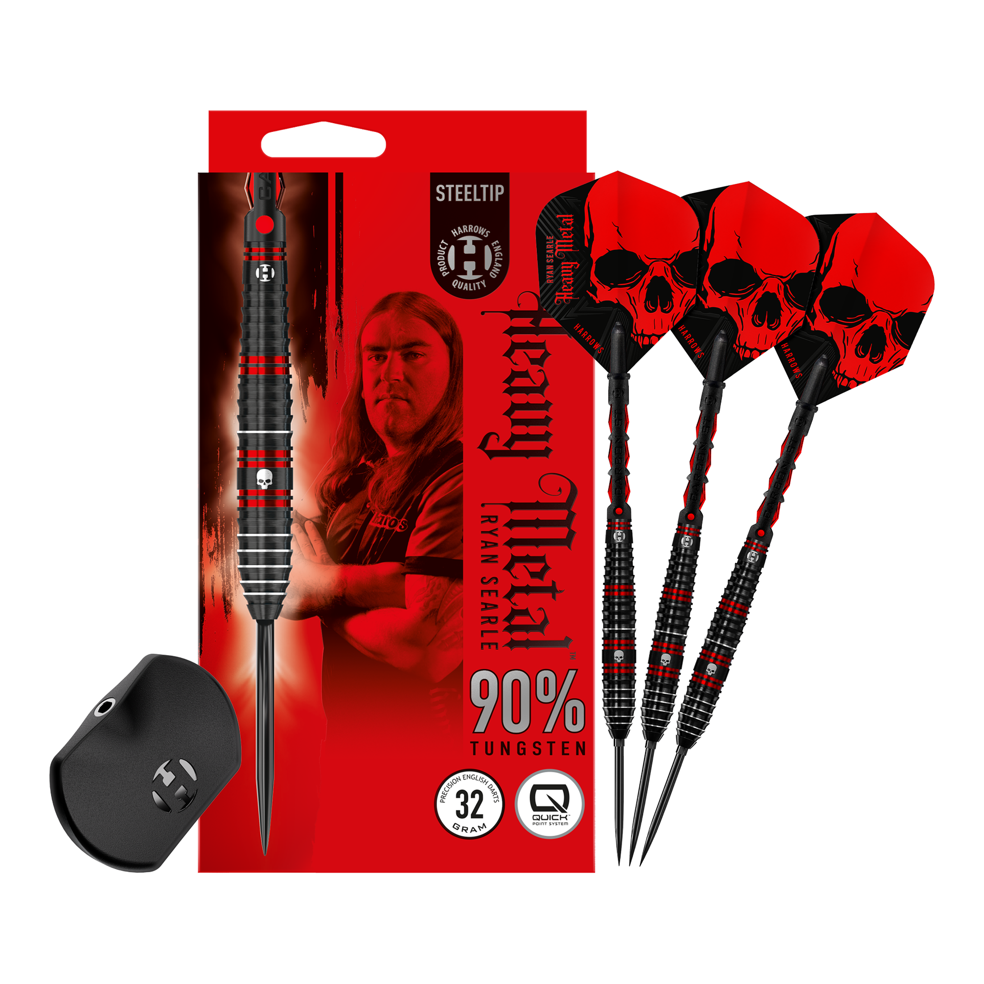 Abgebildet ist ein Harrows Ryan Searle 90% Steeldarts Quick Point Steeldart. Es handelt sich um einen hochwertigen Steeldart.