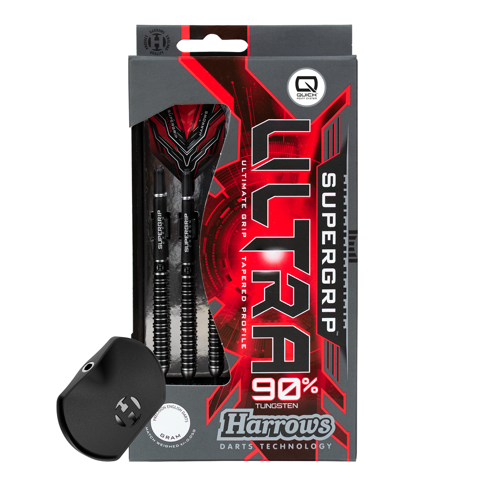 Lotki stalowe Harrows Supergrip Ultra Quick Point Hier wird das Harrows Supergrip Ultra Quick Point Steeldarts Set gezeigt. Die Features sind im Detail sichtbar.