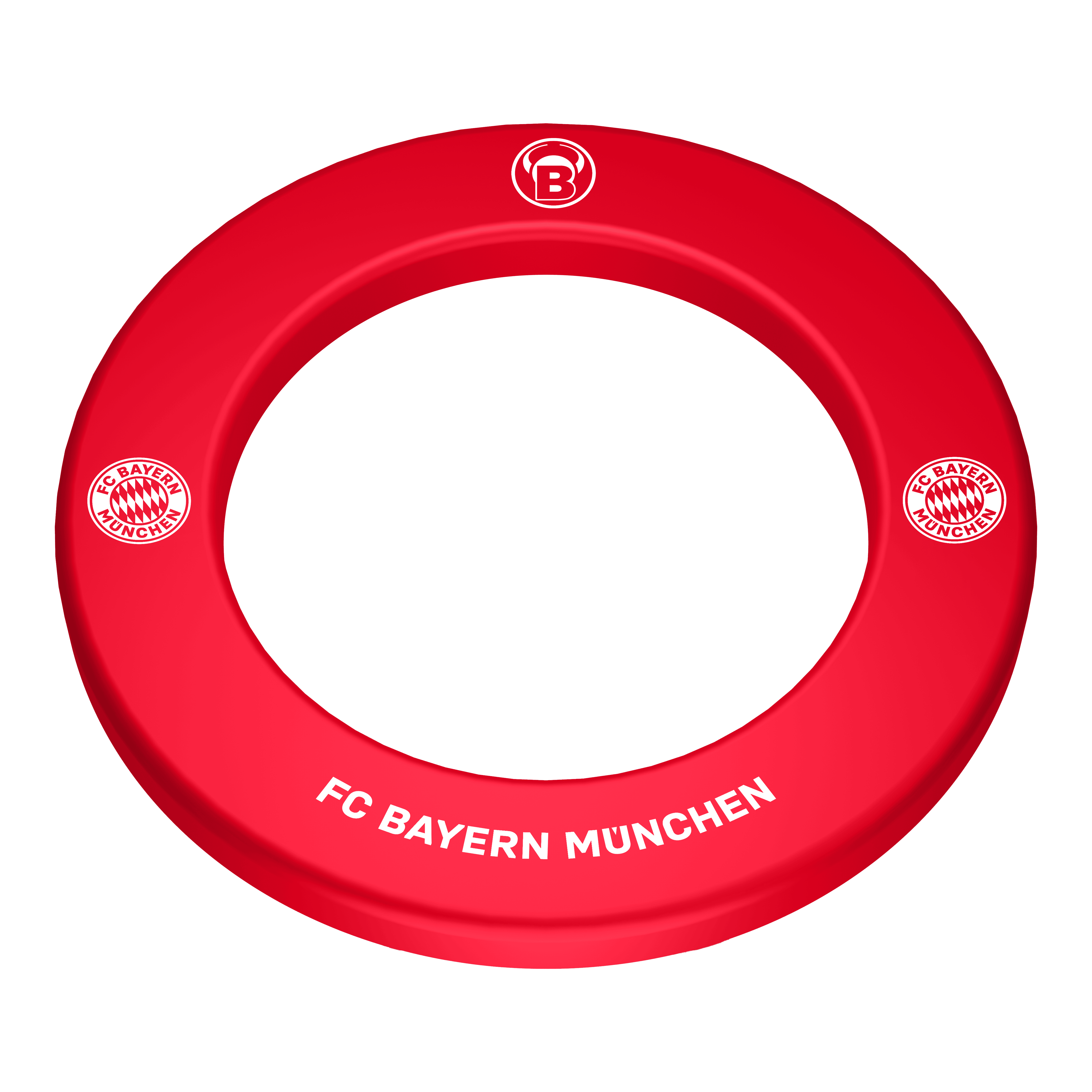 Wysokiej jakości tarcza do darta Bulls FC Bayern Monachium Das Bild zeigt das Bulls FC Bayern München Premium Dartboard Surround. Es handelt sich um eine hochwertige Umrandung für ein Dartboard im Design des FC Bayern München.