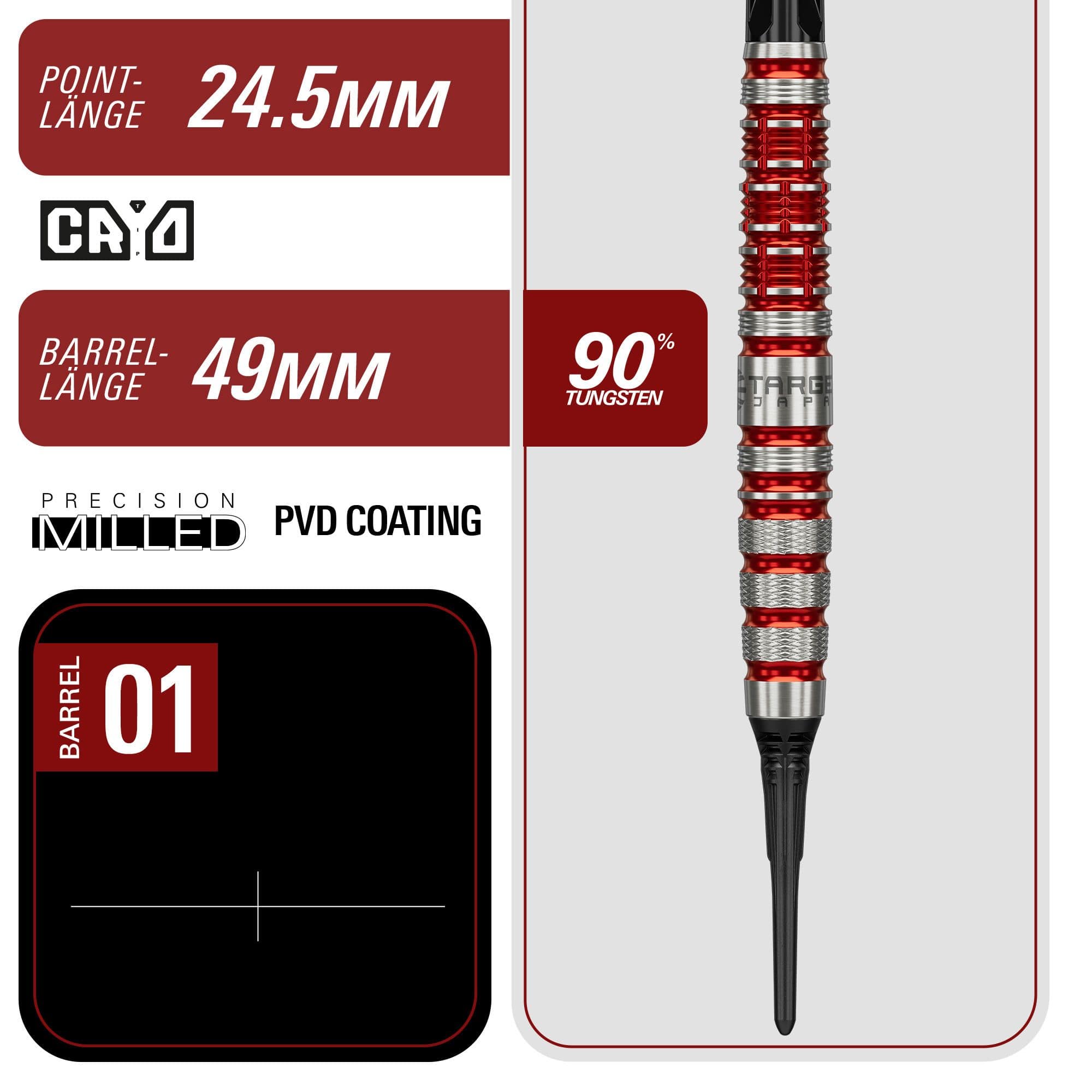 Miękkie lotki Target Black Marque Spinel - 21,5 g Zu sehen sind die Target Black Marque Spinel Softdarts mit 21,5g Gewicht. Perfekt geeignet für anspruchsvolle Dartspieler.