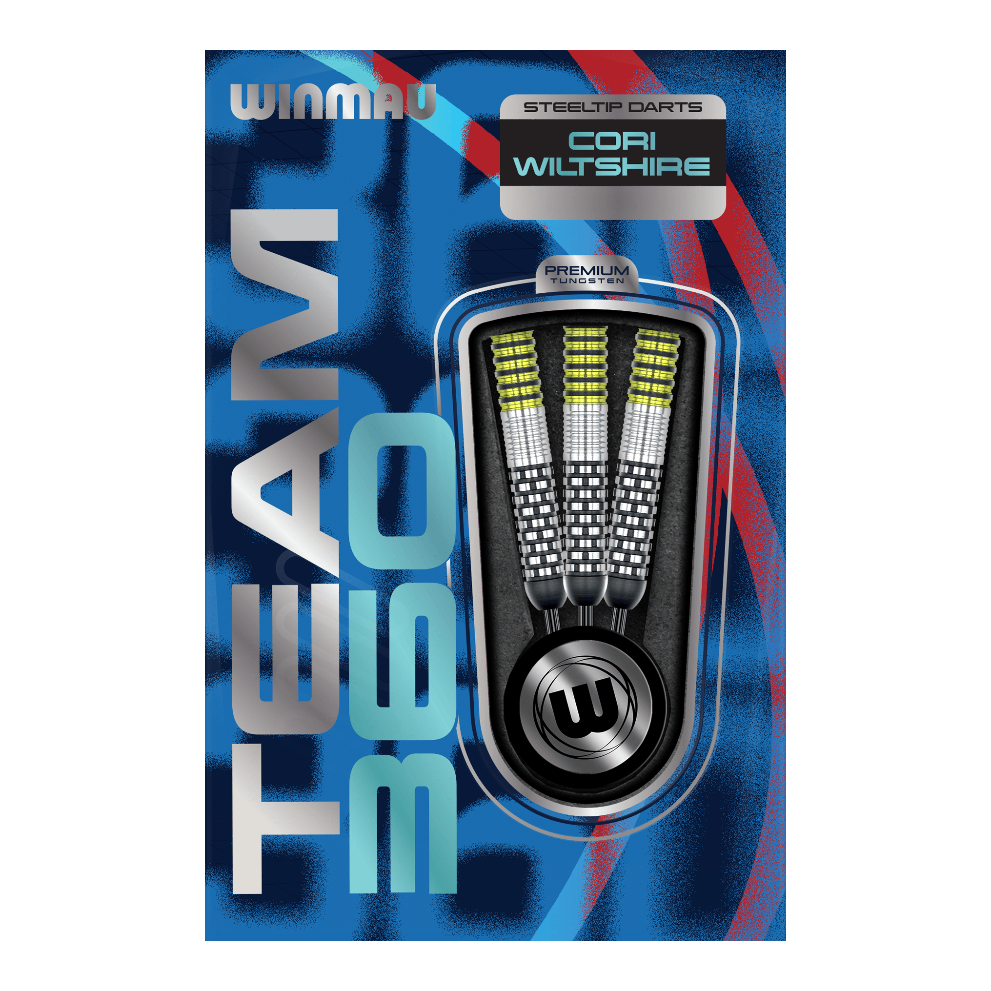 Lotki Winmau Team 360 Cori Wiltshire Steel Darts - 24g Gezeigt werden die Winmau Team 360 Cori Wiltshire Steeldarts, 24g schwer. Die Darts bieten hervorragende Kontrolle und Präzision beim Spielen.