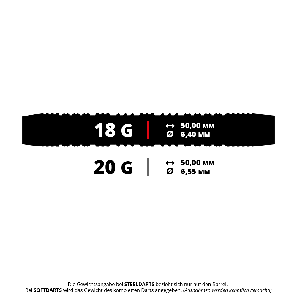 Illustration eines Harrows Impact Softdarts mit 18 Gramm Gewicht. Der Softdart ist für den Einsatz an elektronischen Dartscheiben geeignet.