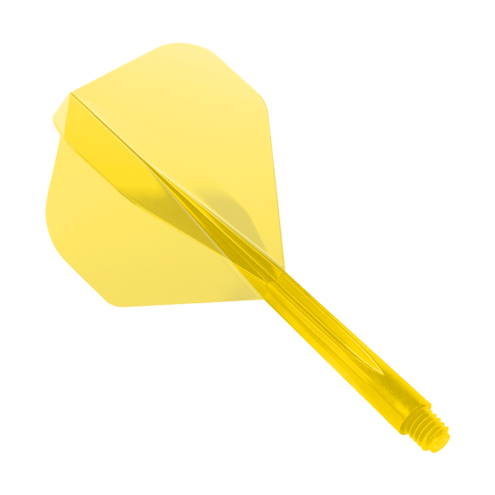 Condor Ax Clear Yellow Flight System Standard Das Bild zeigt das Produkt "Condor Axe Clear Yellow Flight-System Standard". Es handelt sich um eine transparente gelbe Dartflügel- und Schaft-Kombination.