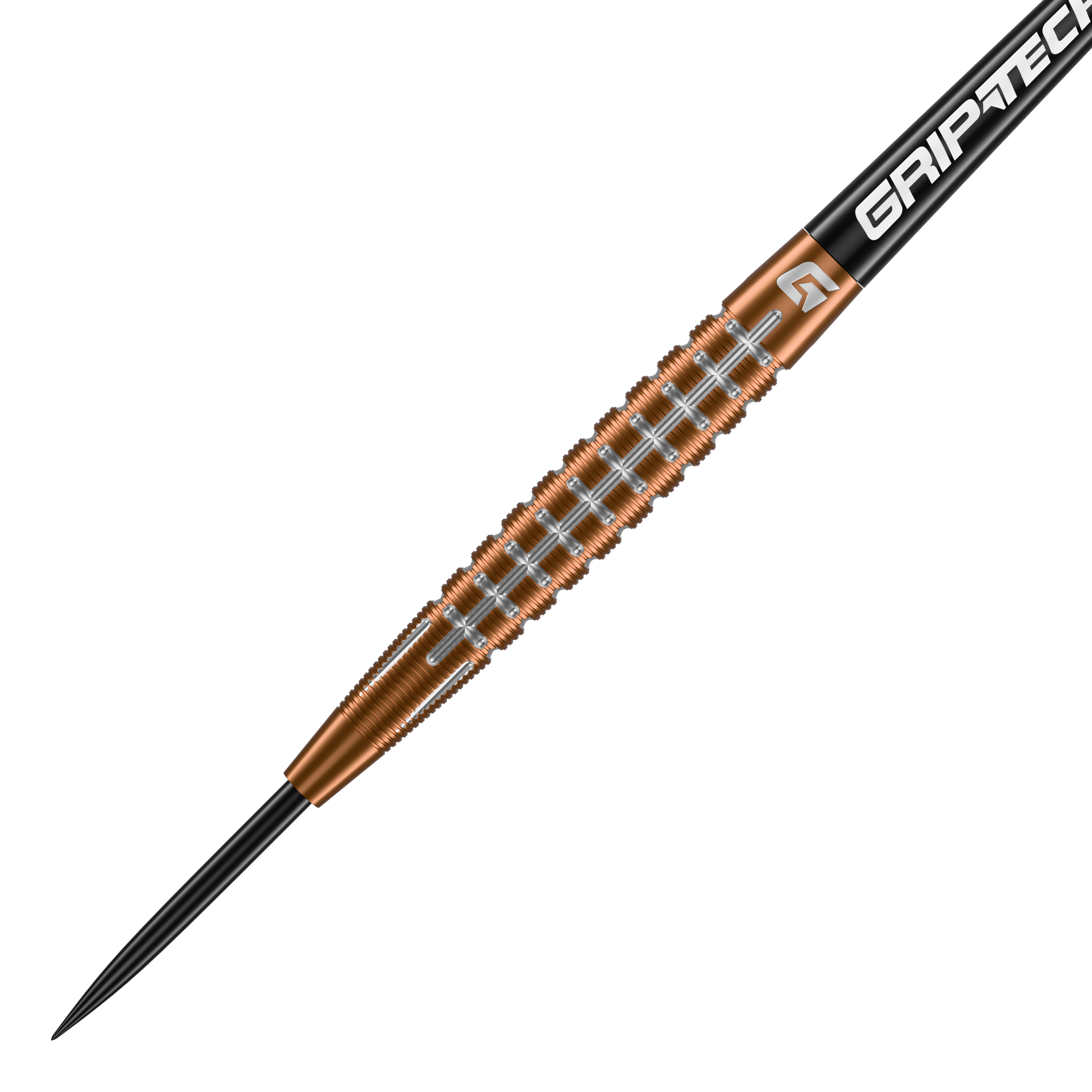 Lotki GOAT Quarterback V1 ze stali wolframowej Das Bild zeigt einen GOAT Quarterback V1 Tungsten Steeldart. Der Dart hat einen goldenen, geriffelten Schaft und eine schwarze Spitze.