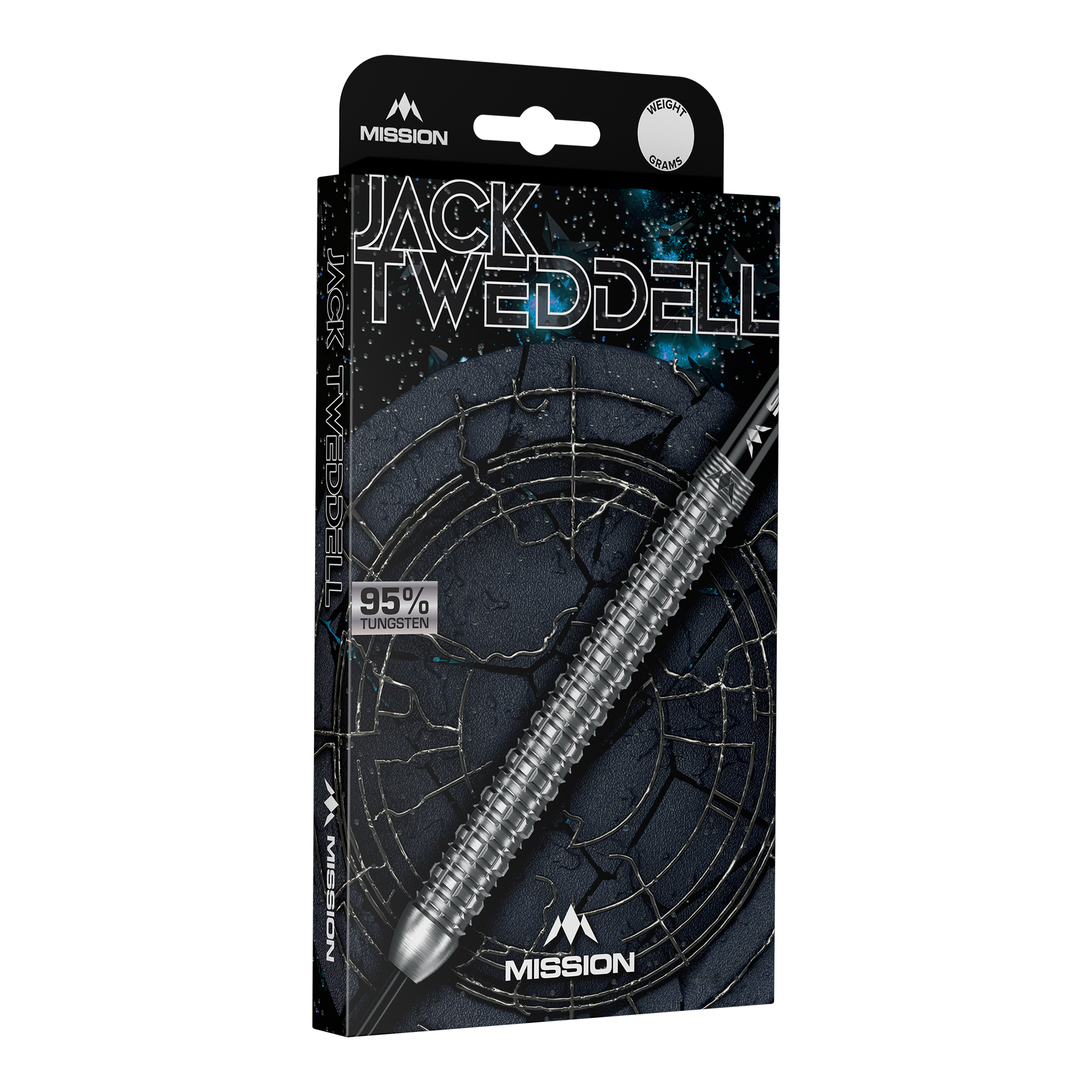 Ein Bild mit dem Dateinamen M002000_Mission_Jack_Tweddell_Silver_Steeldarts_3. Es zeigt wahrscheinlich einen silbernen Steeldart.