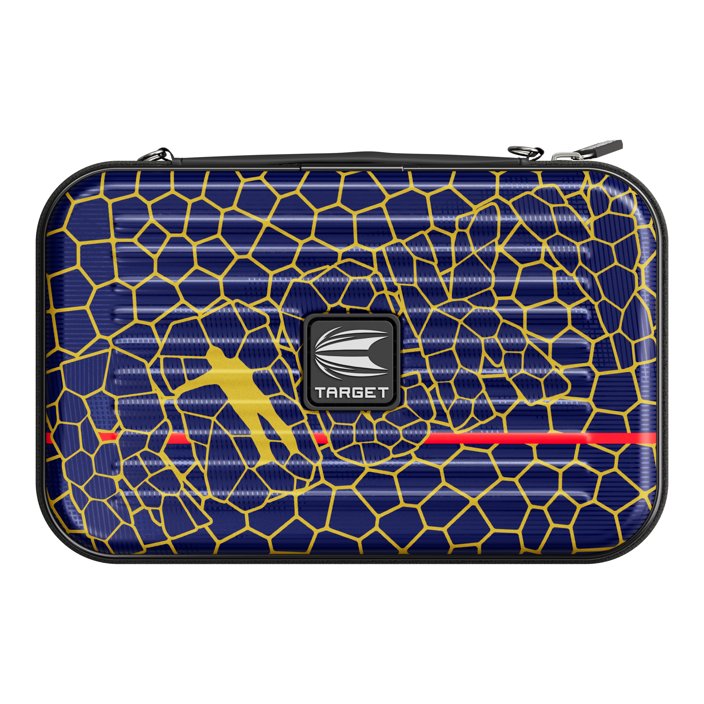 Etui na lotki Target Takoma Josh Rock XL Das Bild zeigt ein Dartcase mit dem Namen "Target Takoma Josh Rock XL Dartcase". Das Etui ist dunkelblau mit einem gelben Wabenmuster und hat in der Mitte ein Target-Logo.