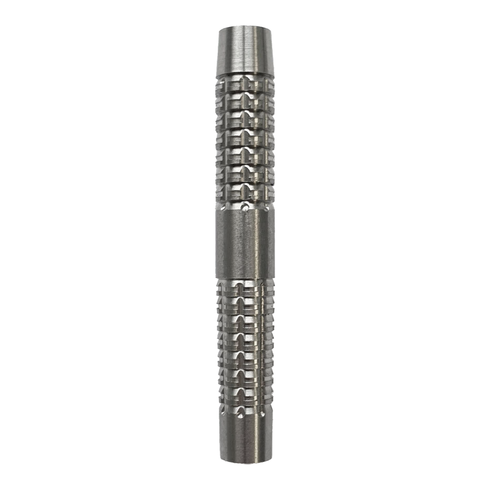 Das Bild zeigt ein silbernes Dartbarrel mit einem strukturierten Griffmuster. Es handelt sich um das Produkt "McDart SilverGrip Softdart Barrels - 20g".