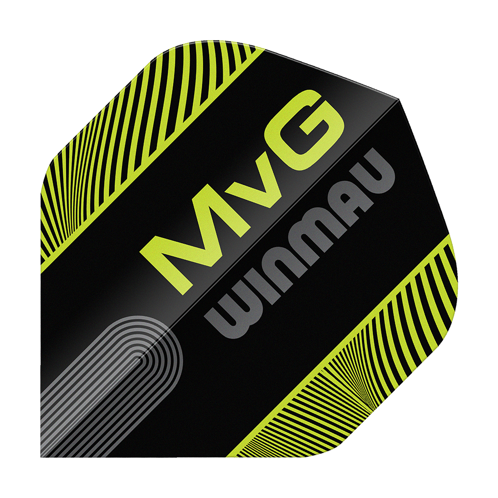 Winmau Prism Delta MvG Czarno-zielony tekst nr 2 Standardowe loty Das Set Winmau Prism Delta MvG Black Green Text No2 Standard Flights wird gezeigt. Die Flights bestechen durch ihr spezielles Design.