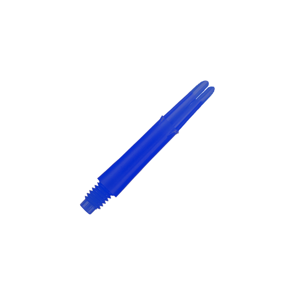 Wałki L-Style z blokadą prostą - niebieskie Das Bild zeigt einen blauen geraden Dart-Schaft mit Gewinde am unteren Ende. Der Schaft ist 32 mm lang und hat keine Kappen.