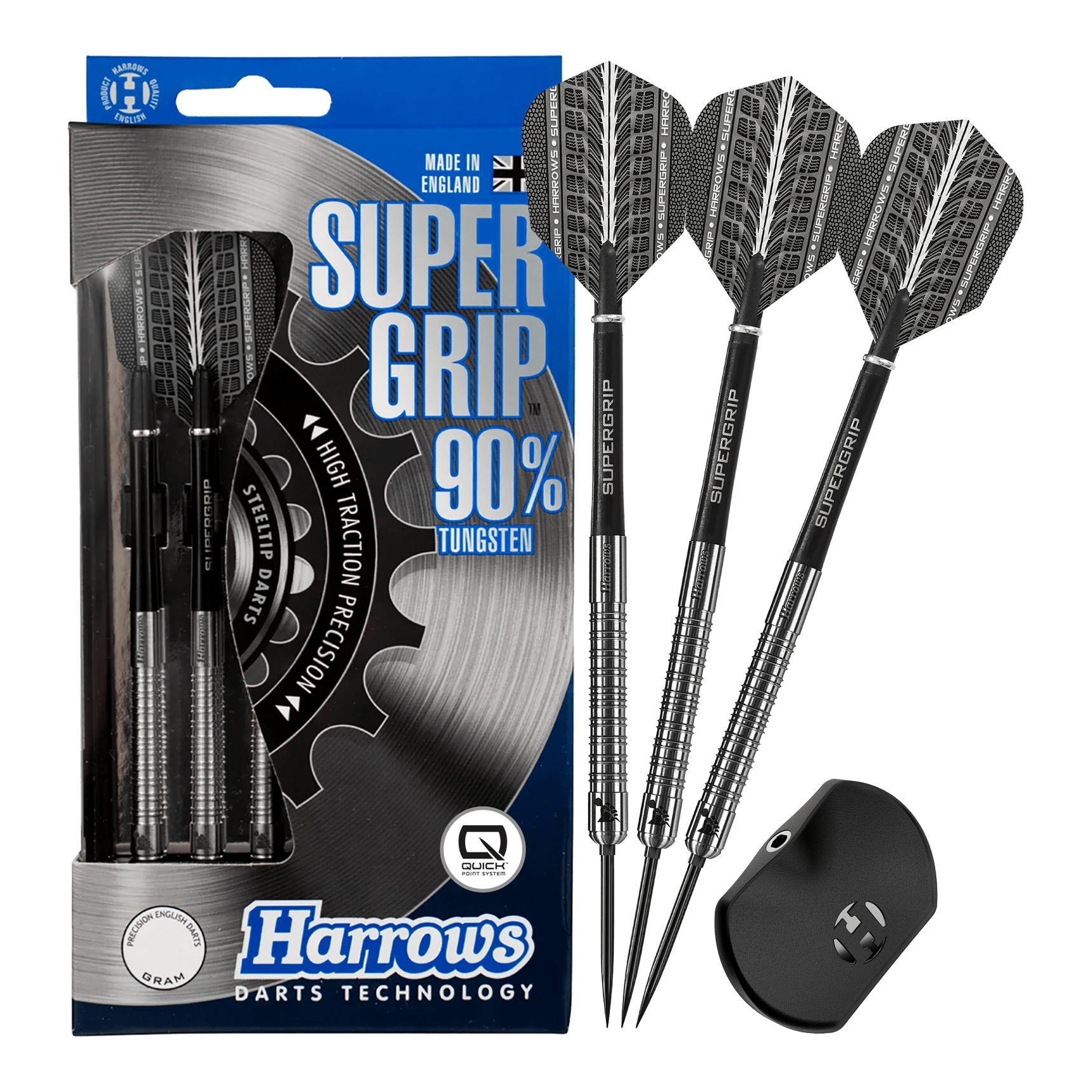 Lotki stalowe Harrows Supergrip 90 Quick Point Zu sehen sind Harrows Supergrip 90 Quick Point Steeldarts. Der Dart ist in voller Länge abgebildet.