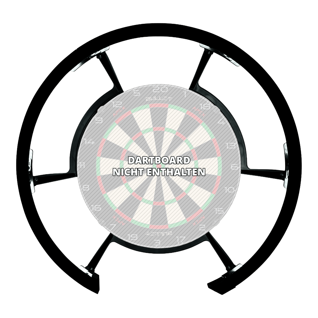 Auf dem Bild ist das Bullet Radion 300 Beleuchtungs-System zu erkennen. Es sorgt für optimale Lichtverhältnisse beim Dartspiel.