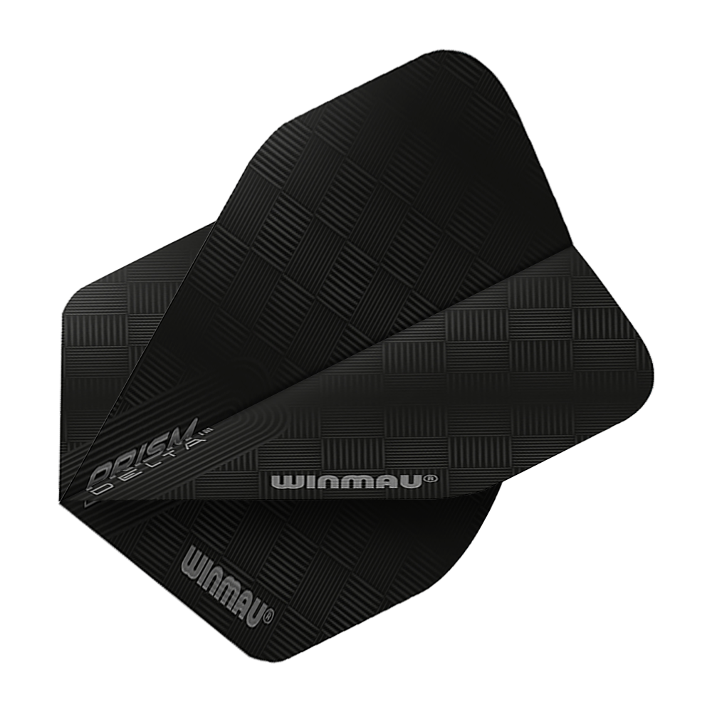 6915-201_Winmau_Prism_Delta_6915-201_Standard_Flights_2 Dies ist ein schwarzes Dartflight des Modells "Winmau Prism Delta 6915.201 Standard". Das Flight hat ein kariertes Muster und trägt den Aufdruck "Winmau" sowie "Prism Delta".