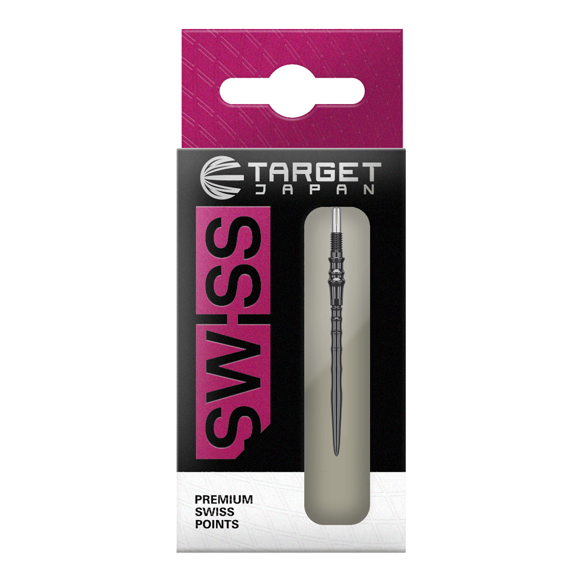 Stalowe groty do lotek Target Japan Premium Swiss Point – czarne Das Bild zeigt die Target Japan Premium Swiss Point Steldartspitzen - Schwarz. Es handelt sich um hochwertige Steeldartspitzen für präzises Dartspiel.
