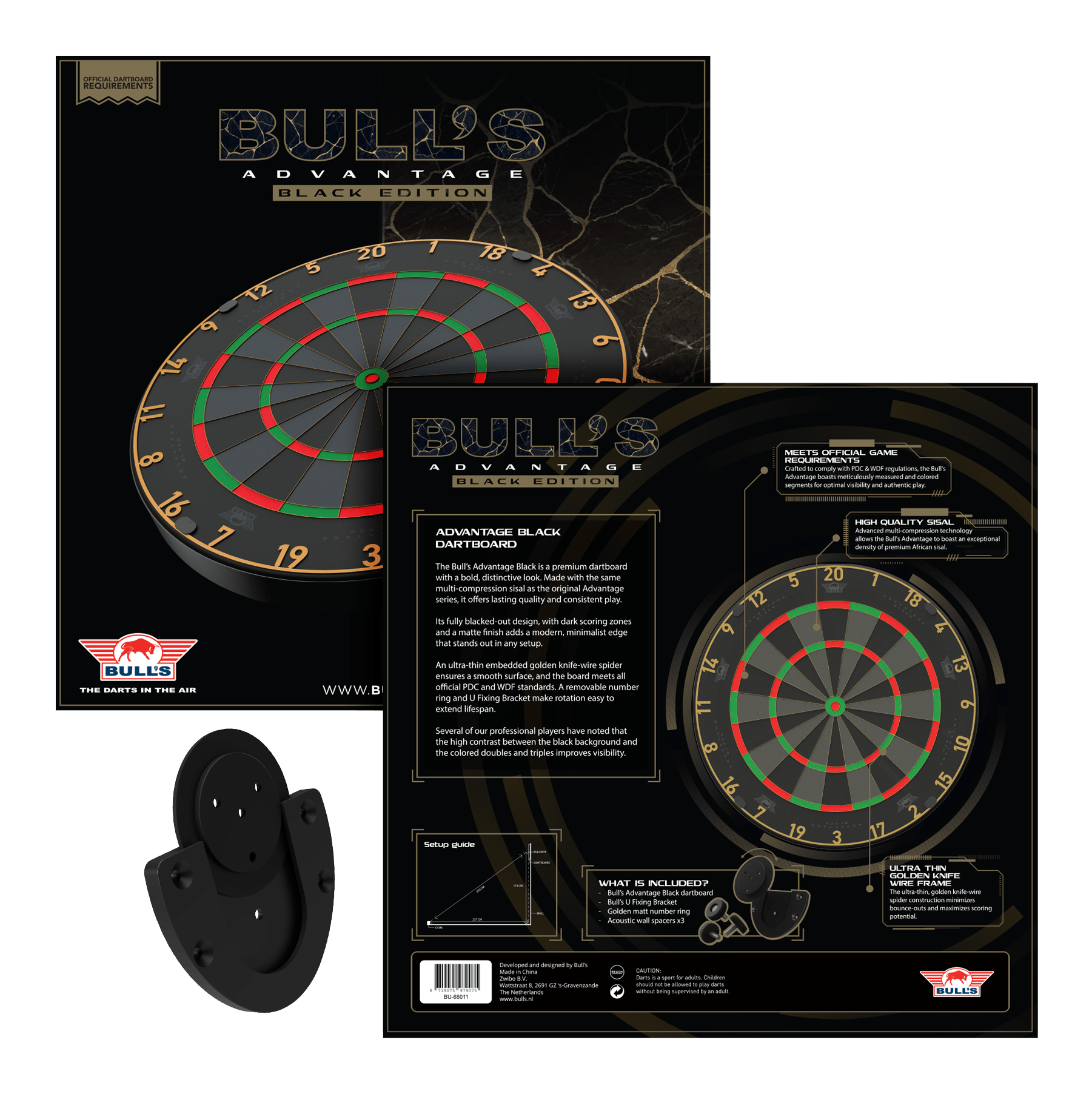 Stalowa tarcza do darta Bulls NL Advantage Black Edition Das Bild zeigt das Bulls NL Advantage Black-Edition Steeldartboard. Dies ist eine schwarze Dartscheibe für Steeldart-Spiele.