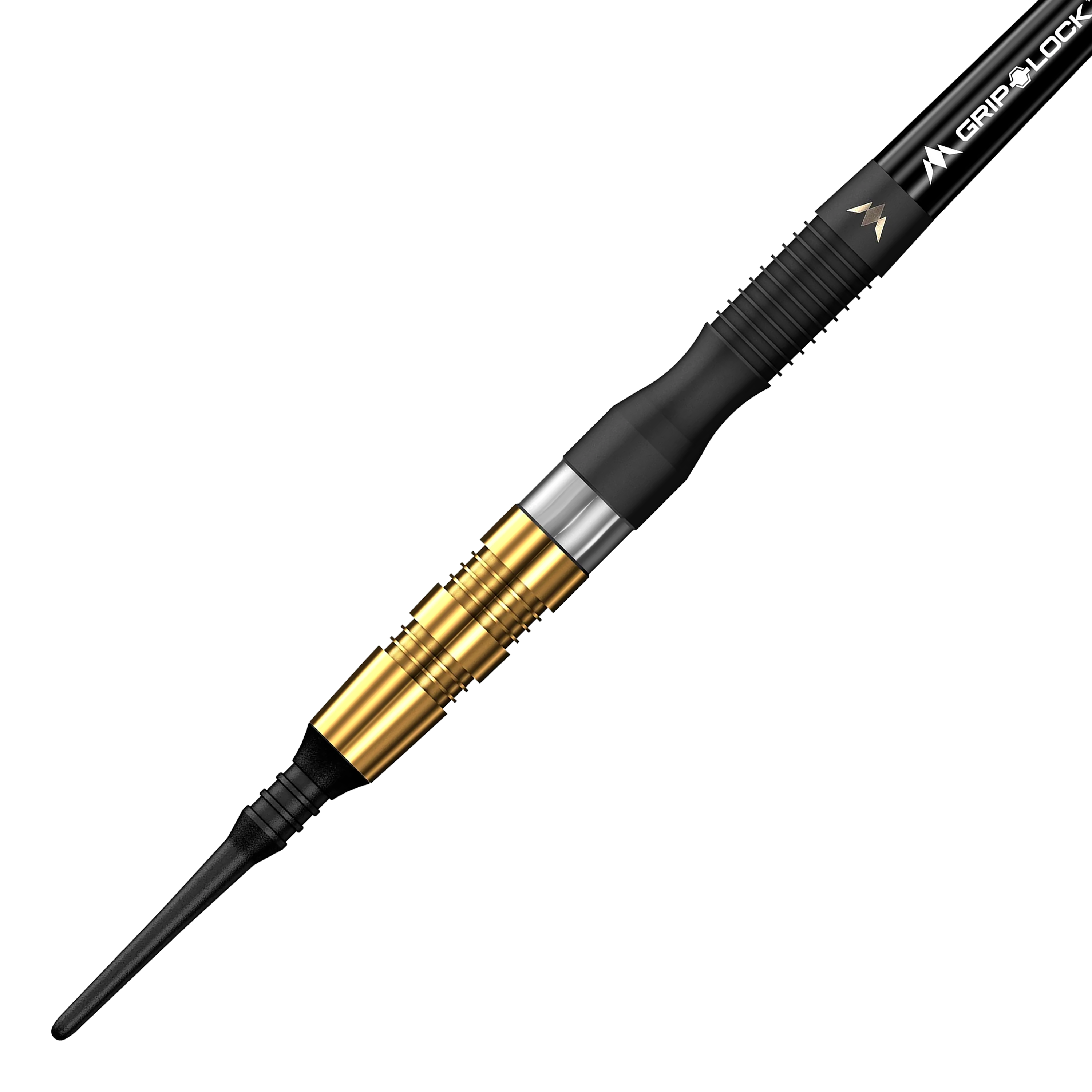 Das Bild zeigt einen Softdart mit schwarzer und goldener Farbgebung. Es handelt sich um das Modell "Mission Connor Scutt Sniper Black Gold Softdarts - 20g".
