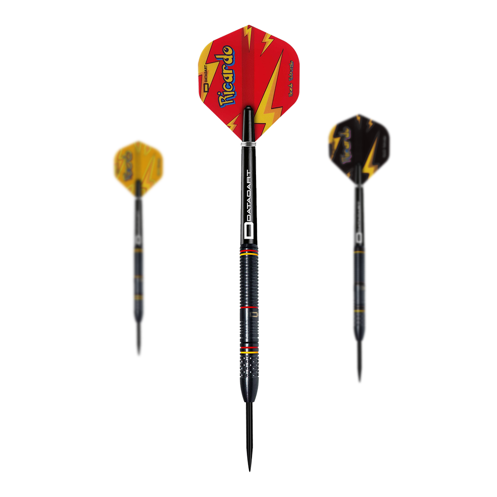 Abgebildet ist ein Set der Datadart Ricardo Pietreczko Pikachu Steeldarts. Es handelt sich um spezielle Steeldarts für Dartspieler.