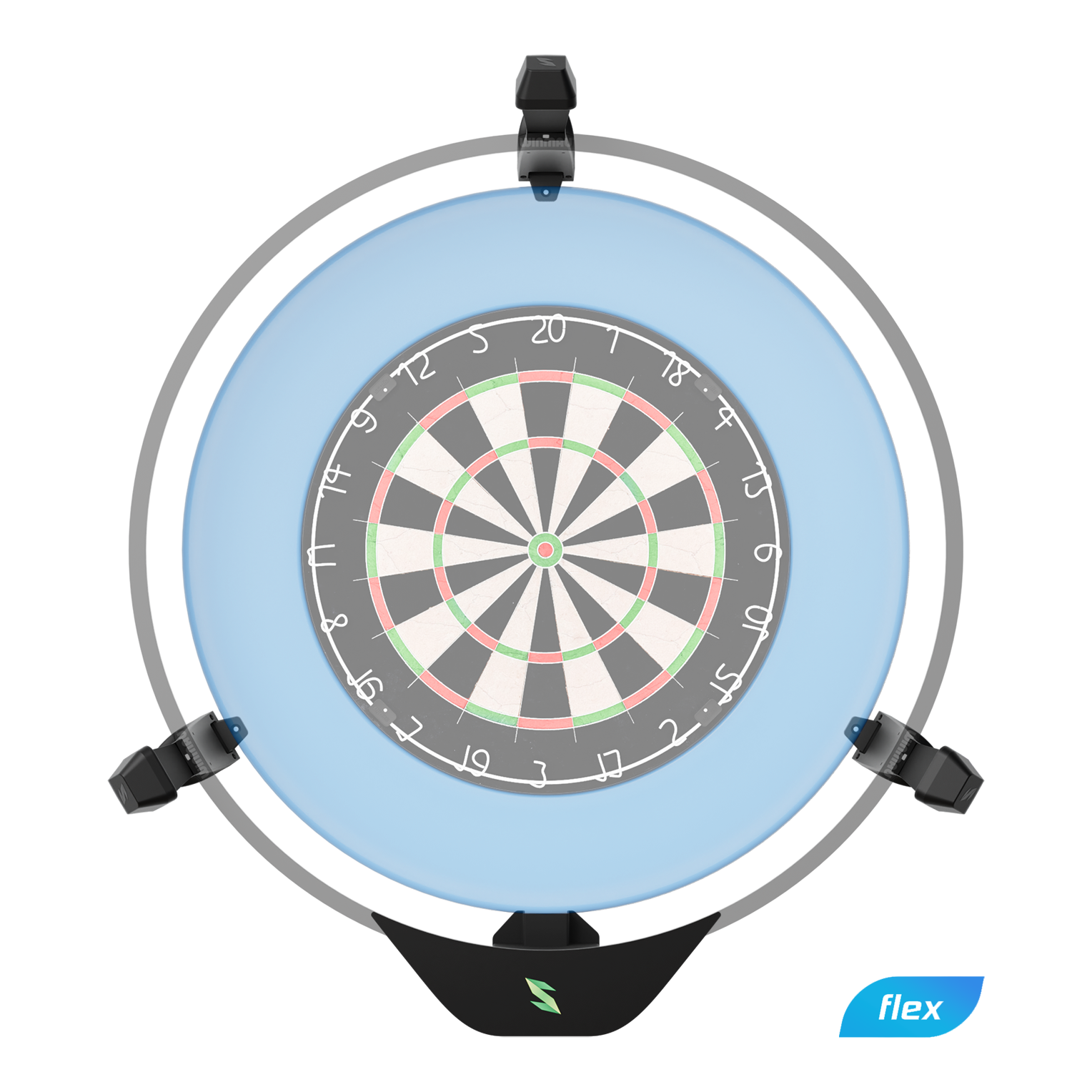 Scolia Home 2 FLEX – Elektroniczny system autoskoringu 2026 Das Bild zeigt das Produkt "Scolia Home 2 FLEX - Electronic Score System". Es handelt sich um ein elektronisches Punktesystem für eine Dartscheibe, das von einem runden Rahmen mit blauer Beleuchtung umgeben ist.