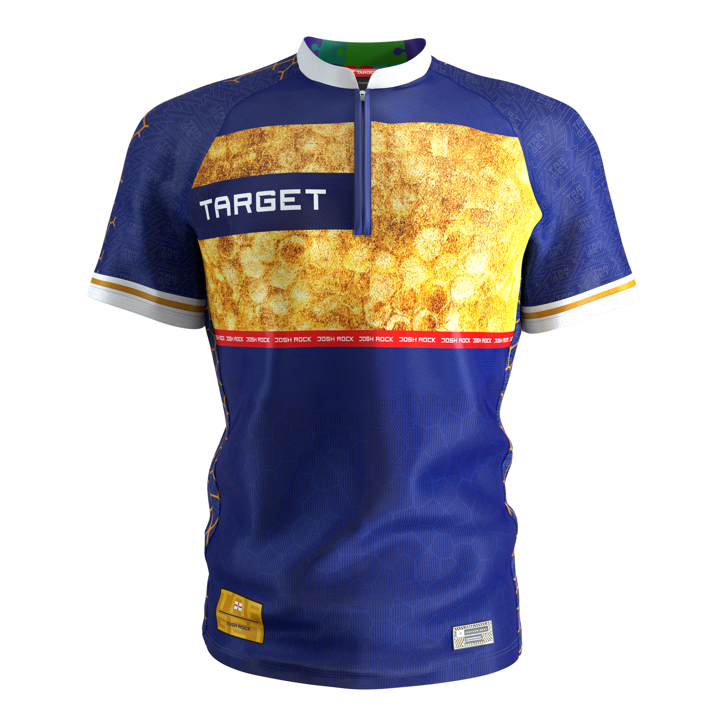 Zu sehen ist das Target Coolplay Josh Rock Dartshirt 2025. Das Shirt hat ein auffälliges und sportliches Aussehen.