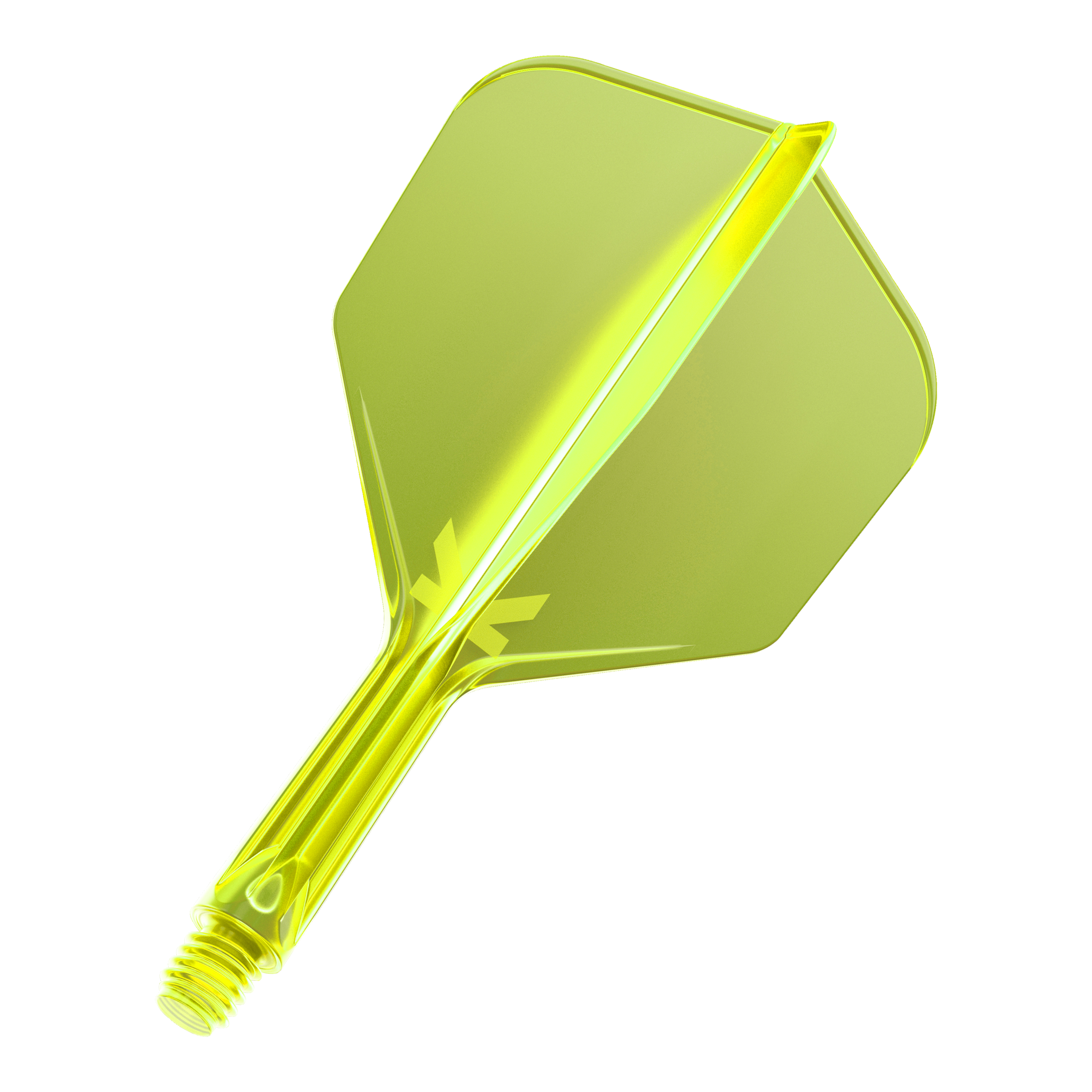 System lotu Target K-Flex No6 – neonowożółty Das Bild zeigt einen neon-gelben Dartflug mit integriertem Schaft. Das Material wirkt durchsichtig und hat eine glänzende Oberfläche.