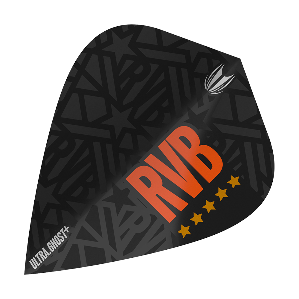 Targetuj w loty latawcem UltraGhost Raymond Van Barneveld GEN2 Dies ist ein Target UltraGhost Raymond Van Barneveld GEN2 Kite Flight. Das Flight ist schwarz mit großen orangen Buchstaben "RVB" und fünf gelben Sternen gestaltet.