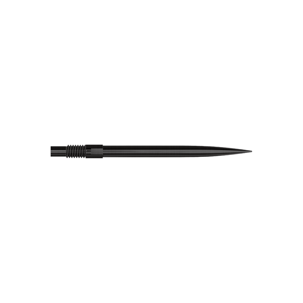 Końcówki do lotek Harrows Quick Point – czarne Das Bild zeigt das Produkt mit dem Namen 'QP23974_Harrows_QuickPoint_Dartspitzen_Schwarz_30mm_2'. Es sind schwarze Dartspitzen abgebildet.