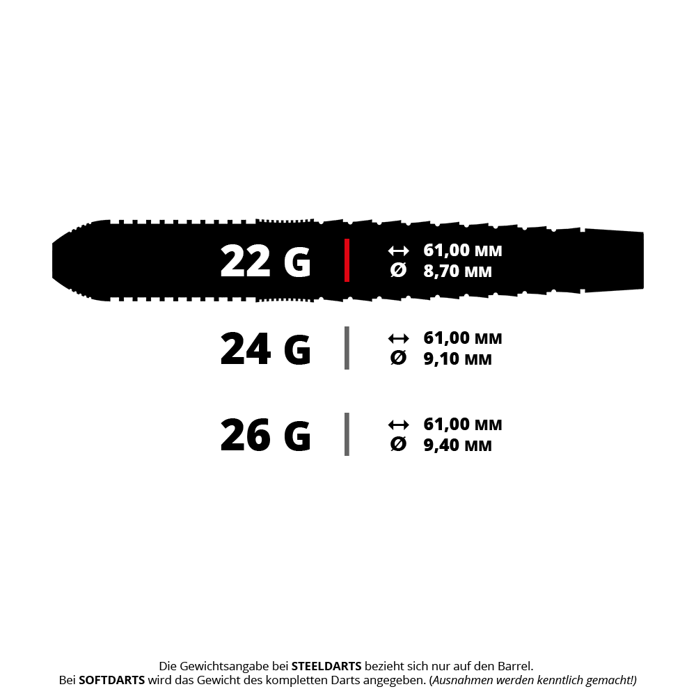 Bild von Harrows Nox Premium Brass Steeldarts mit einem Gewicht von 22 Gramm. Das Produkt ist für Darts-Enthusiasten geeignet.