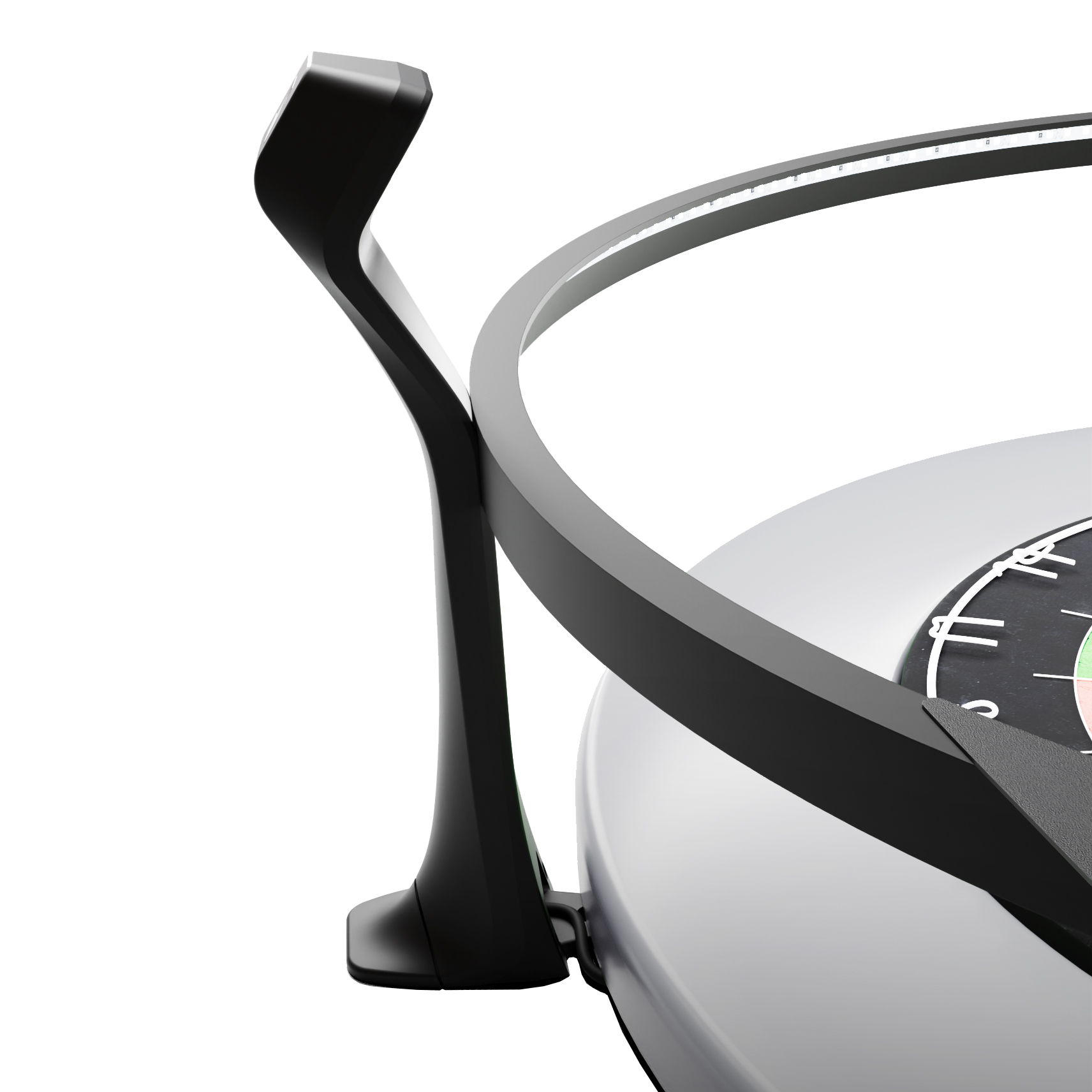 Scolia Home 2 FLEX – Elektroniczny system autopunktacji z pierścieniem świetlnym 2026 Das Bild zeigt einen Teil des Scolia Home 2 FLEX, einem elektronischen Score-System mit Beleuchtungsring. Man sieht den schwarzen Befestigungsarm und den beleuchteten Ring rund um ein Dartboard.