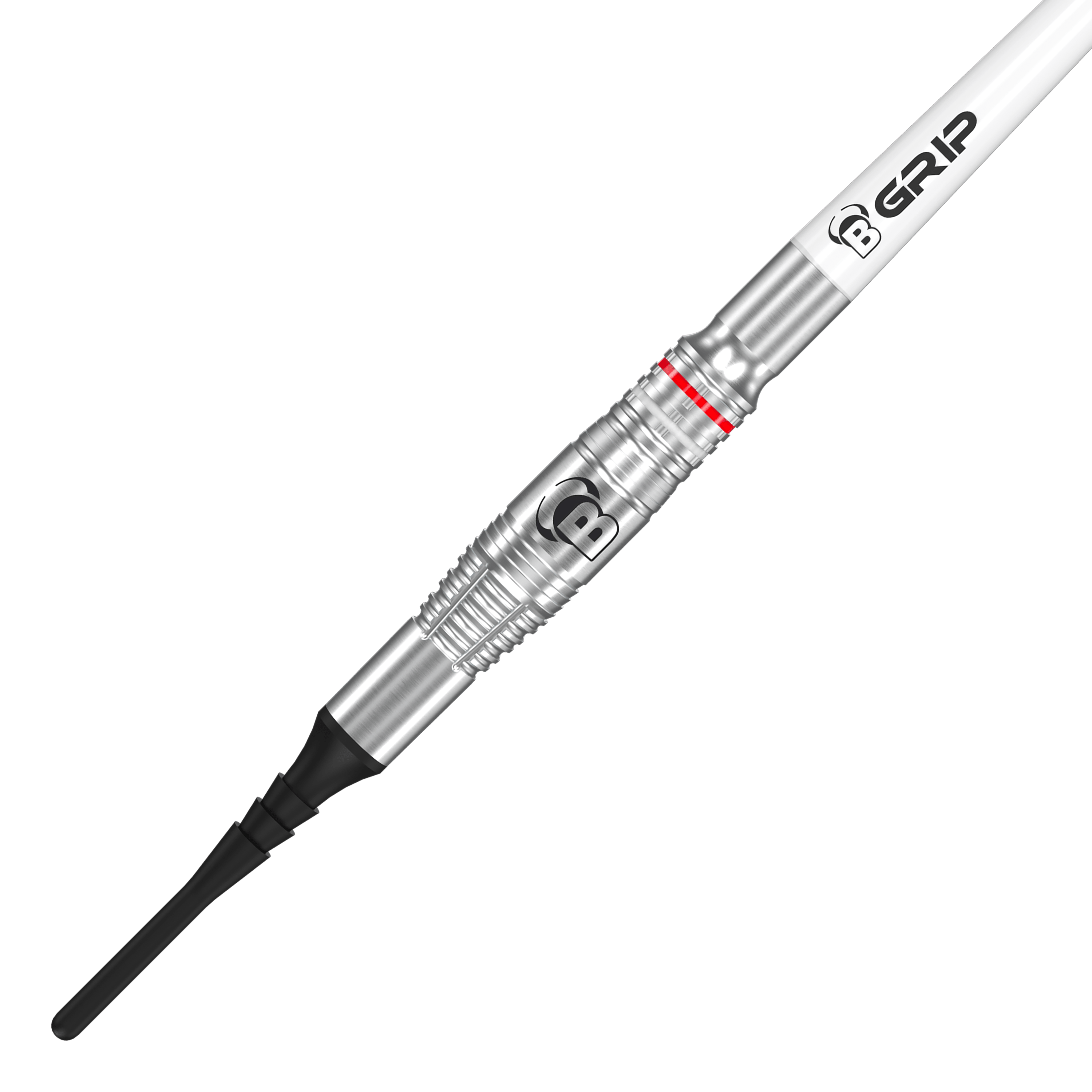 Miękkie lotki Bulls Niko Springer - 22g Das Bild zeigt einen Bulls Niko Springer Softdart mit einem Gewicht von 22g. Der Dart hat eine silberne Metallspitze und einen weißen Schaft mit der Aufschrift "B GRIP".