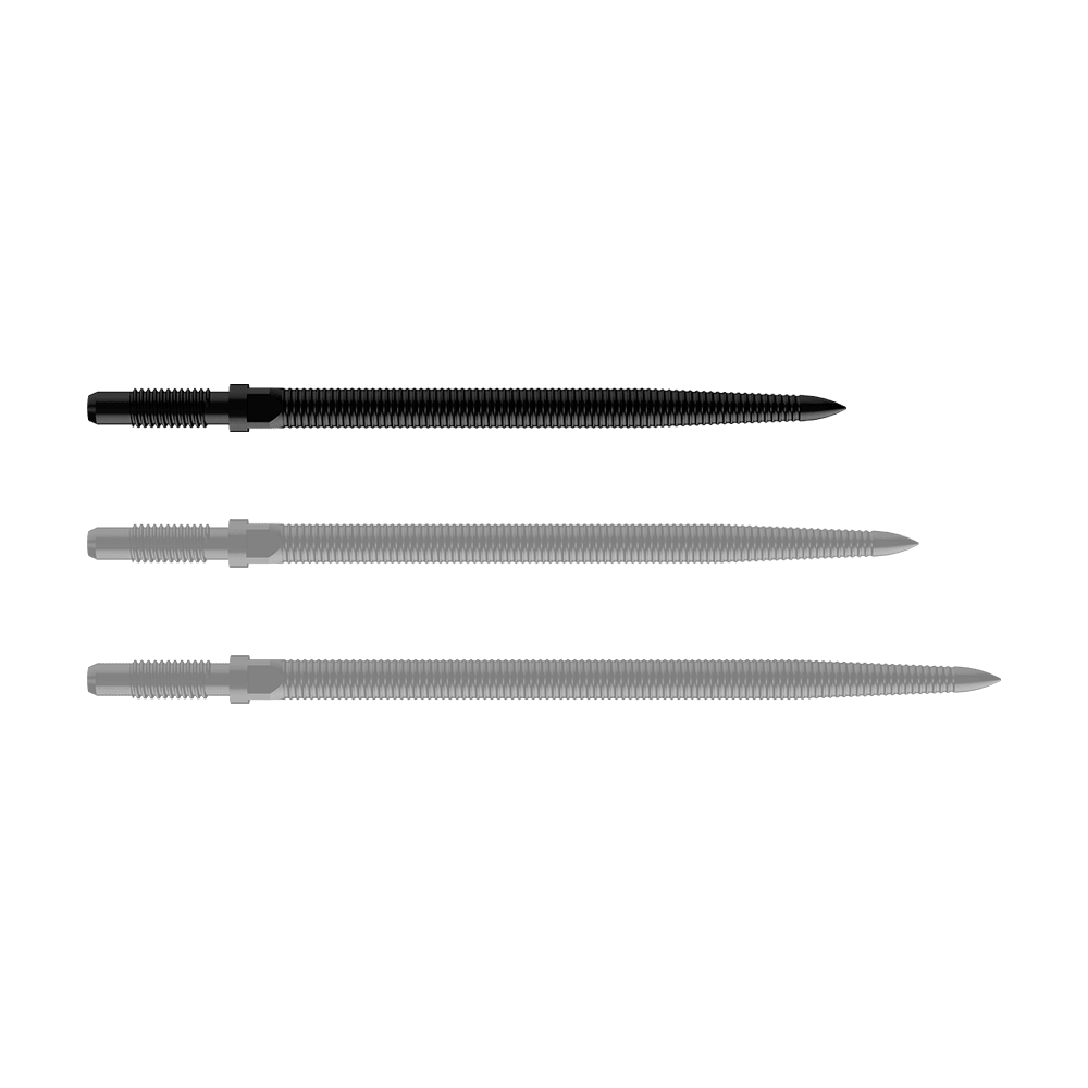 Końcówki do rzutek Bulls NL Convertible Point - Micro Grip - czarne Zu sehen ist eine schwarze Dartspitze mit feiner MicroGrip-Struktur. Das Produkt heißt BU57704_BullsNL_Convertible_Points_MicroGrip_Schwarz_32mm_1.