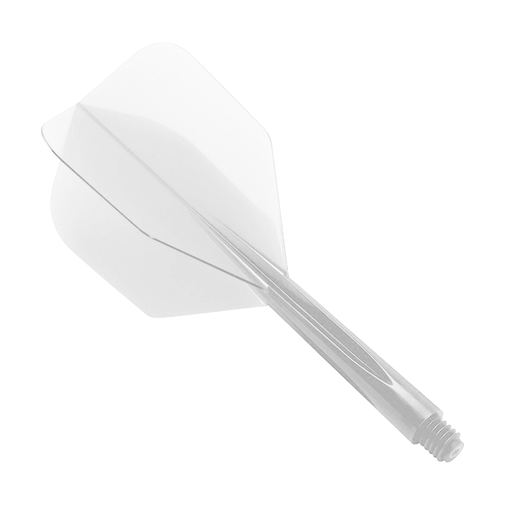 CO-0103_Condor_Zero_Stress_Clear_Flight_System_Small_1 Das Bild zeigt das Produkt "Condor Zero-Stress Clear Flight System Small". Es handelt sich um ein durchsichtiges Dartflightsystem mit kleinem Schaft.